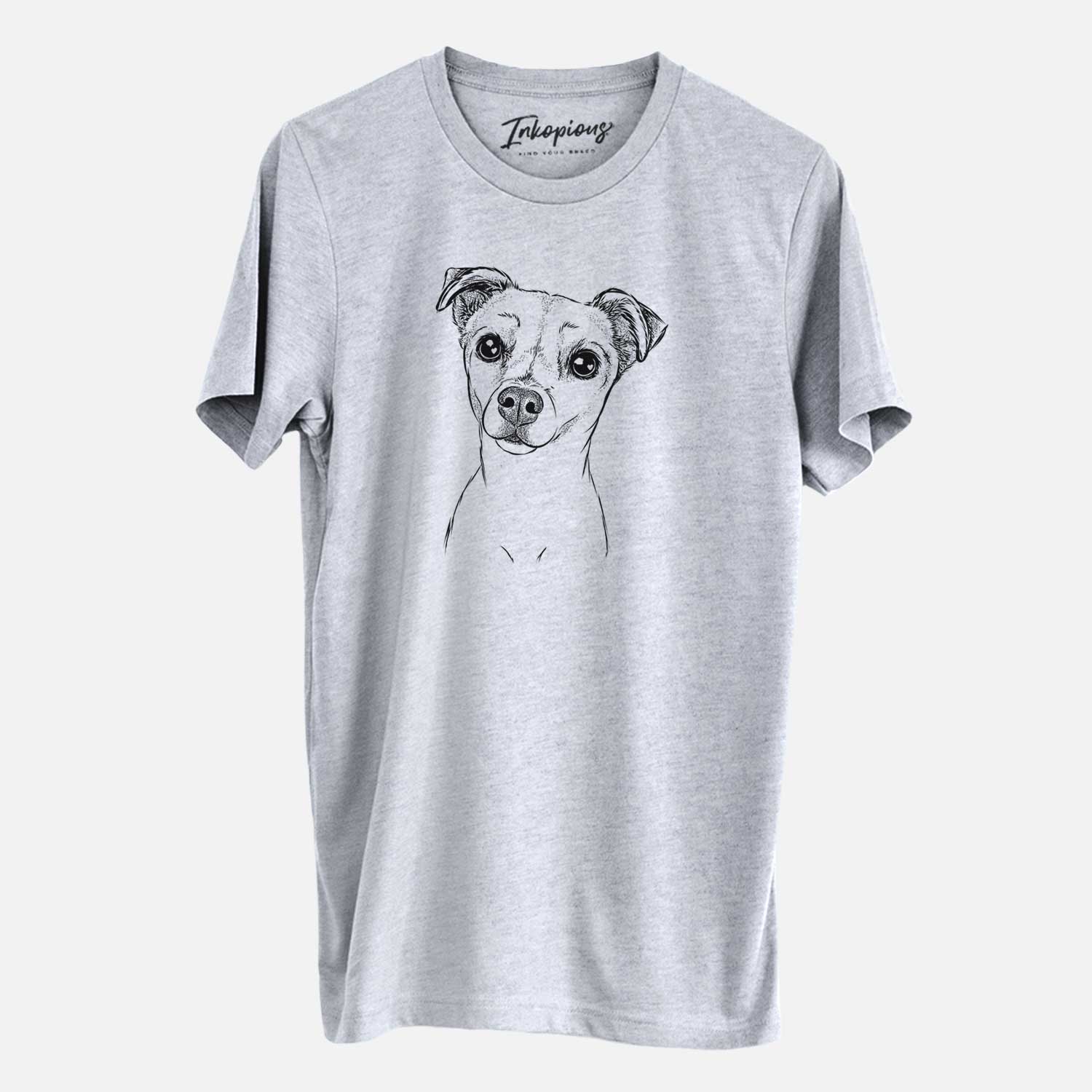 Hand-drawn sketch of Izzy the Chiweenie on a Grey Unisex crewneck
