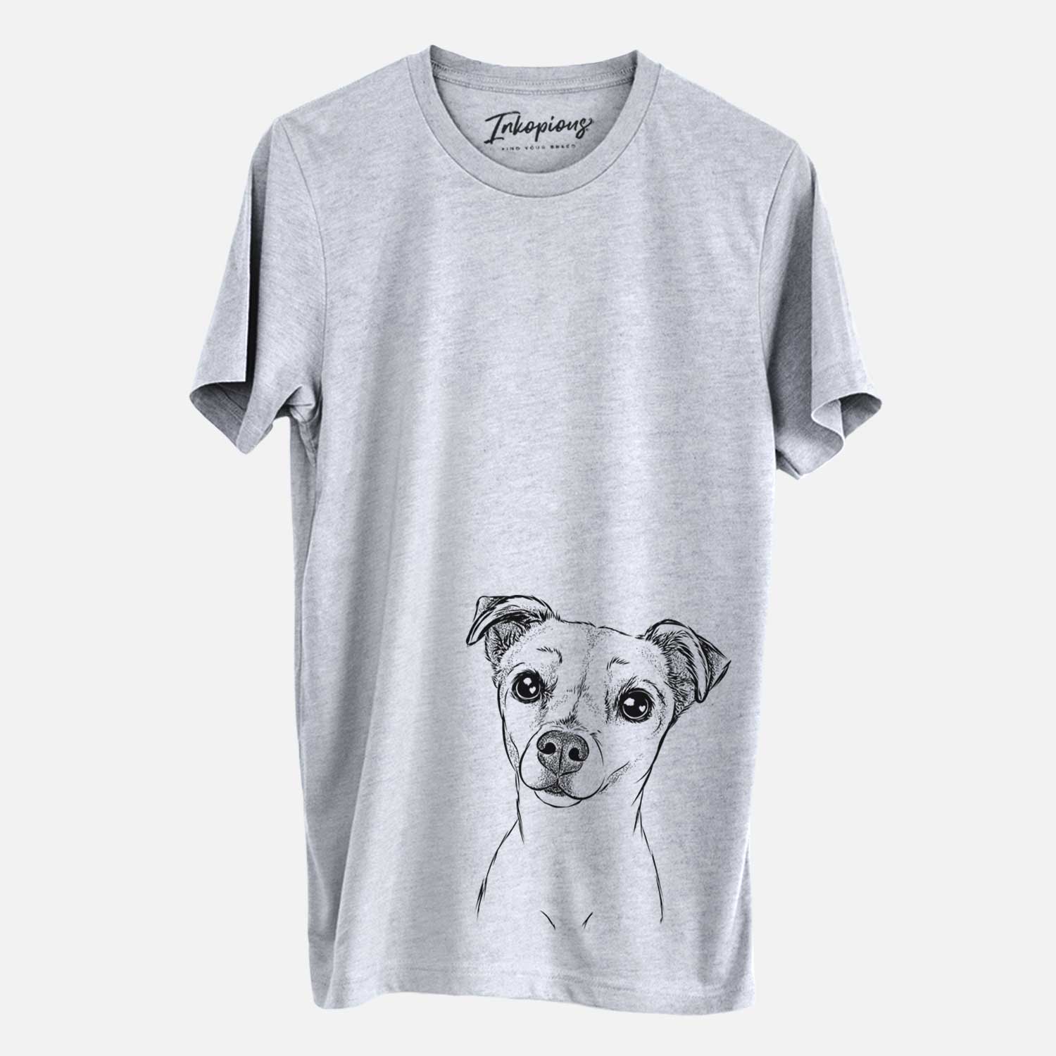 Hand-drawn sketch of Izzy the Chiweenie on a Grey Unisex crewneck