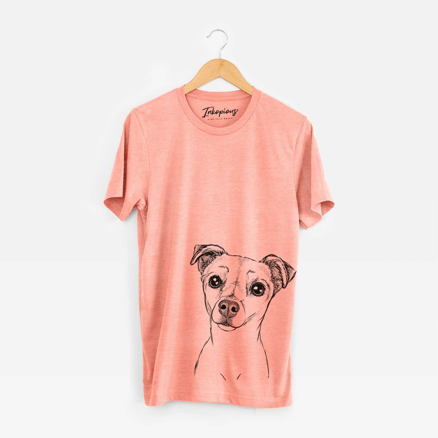 Hand-drawn sketch of Izzy the Chiweenie on a Sunset Unisex crewneck