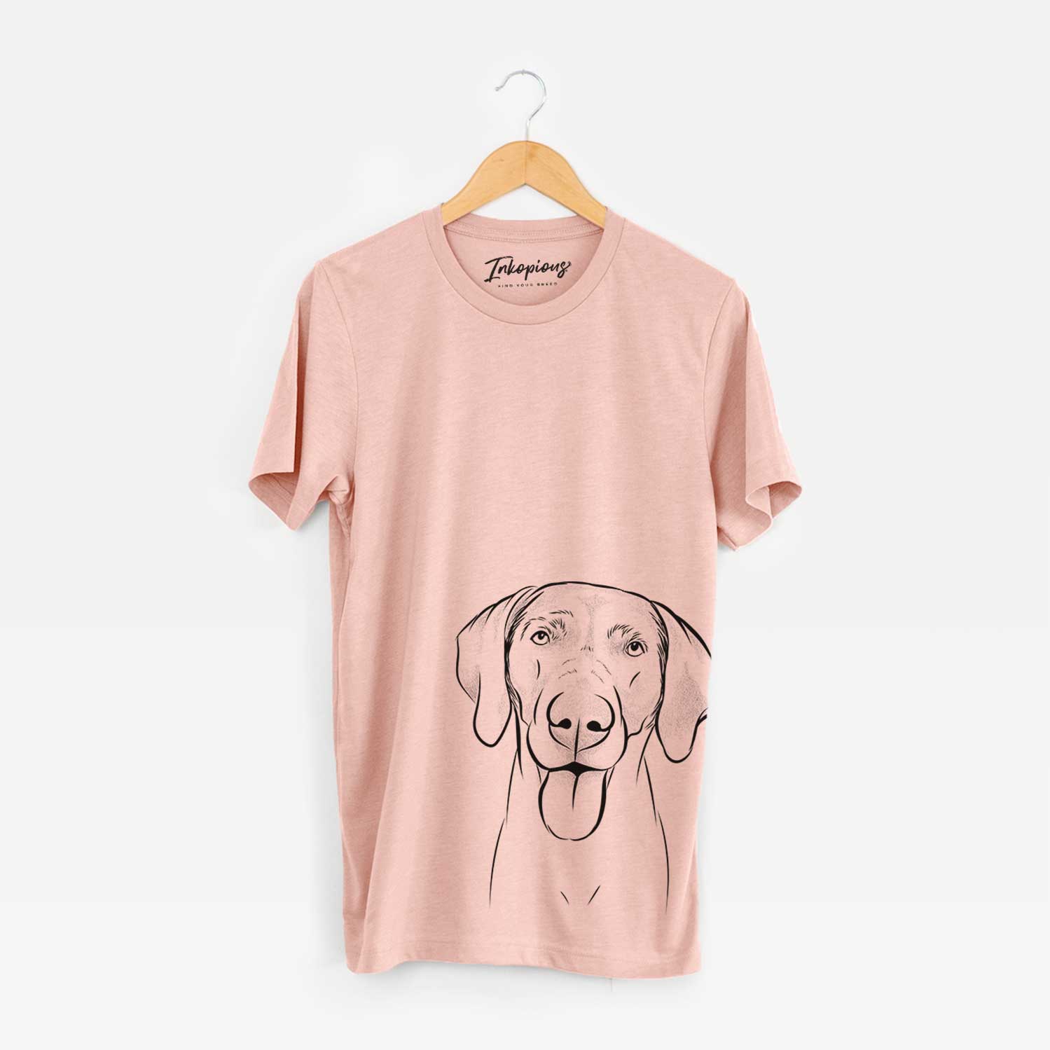 Hand-drawn sketch of Jackson the Weimaraner on a Peach Bella Canvas Unisex Crewneck