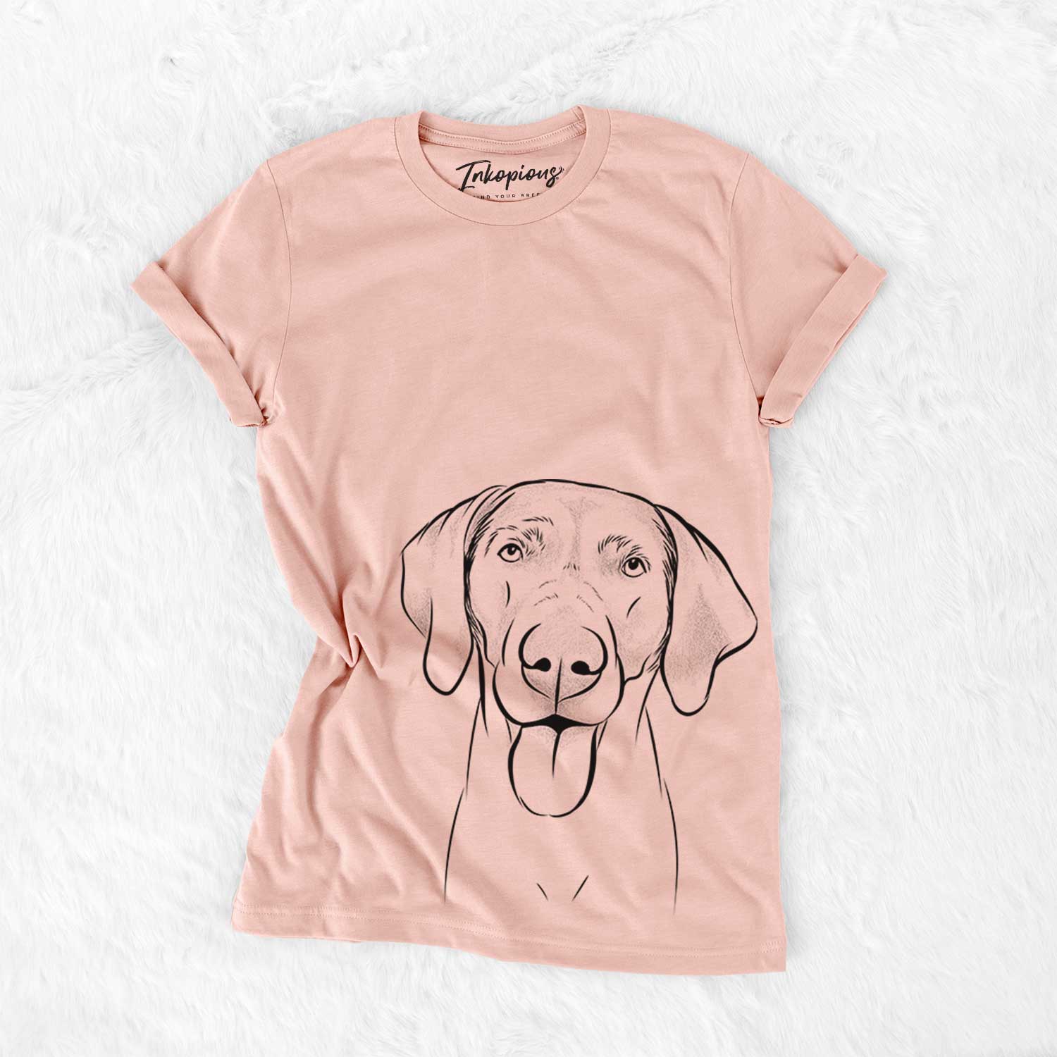 Hand-drawn sketch of Jackson the Weimaraner on a Peach Bella Canvas Unisex Crewneck