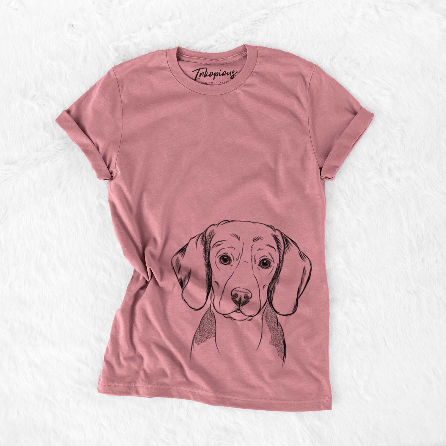 Hand-drawn sketch of Jake the Beagle on a Mauve Bella Canvas Unisex Crewneck