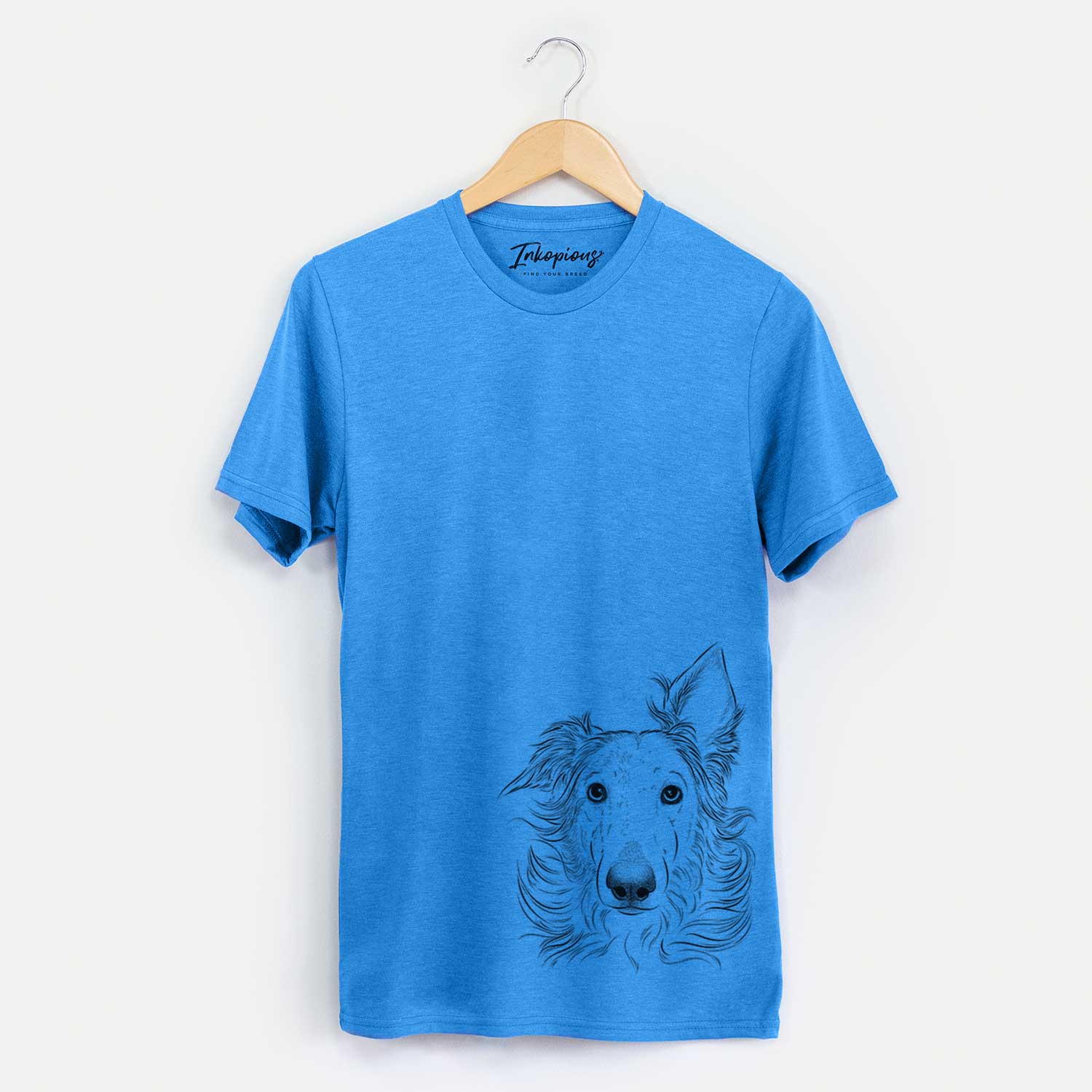 Hand-drawn sketch of Jasha the Borzoi on a Blue Unisex crewneck
