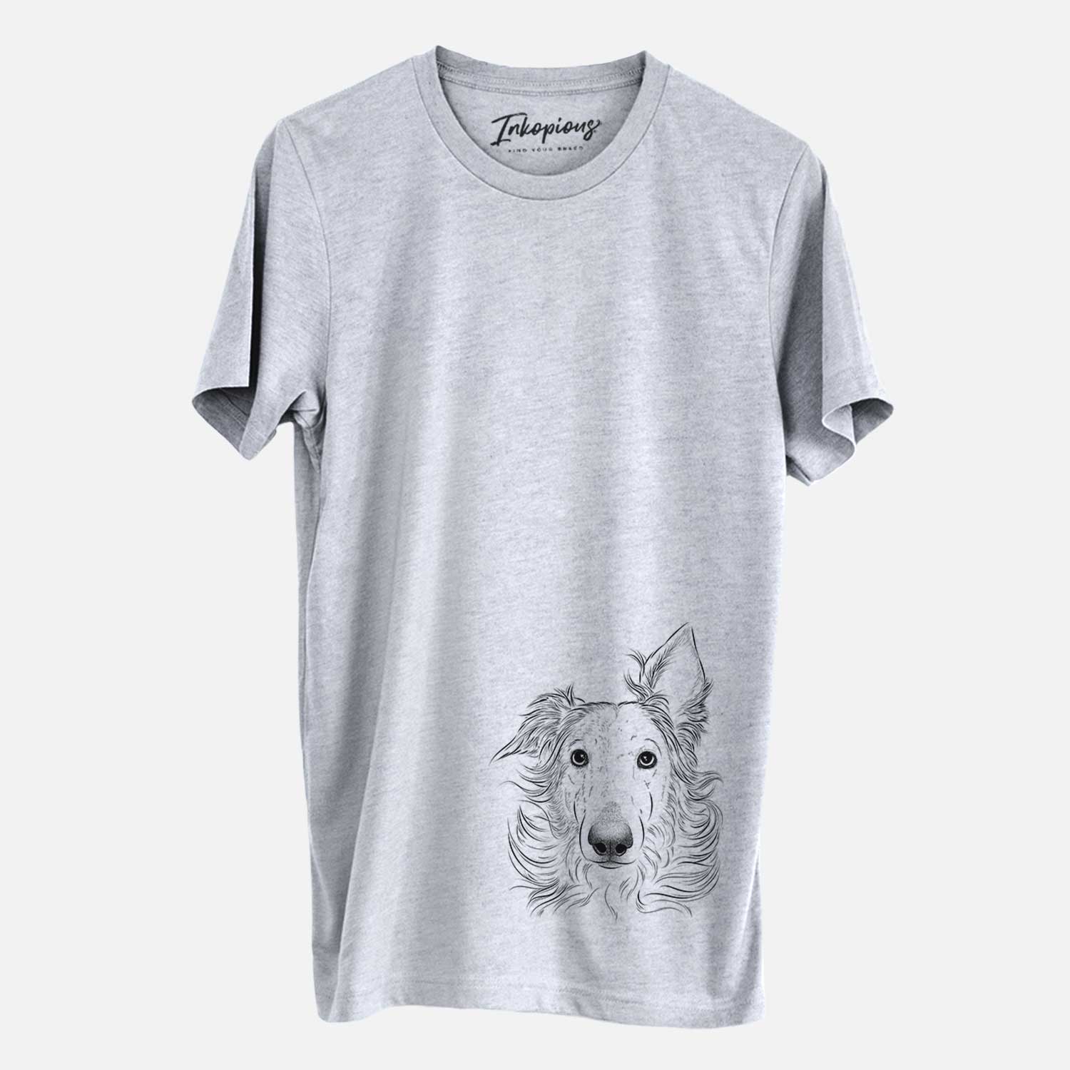 Hand-drawn sketch of Jasha the Borzoi on a Grey Unisex crewneck