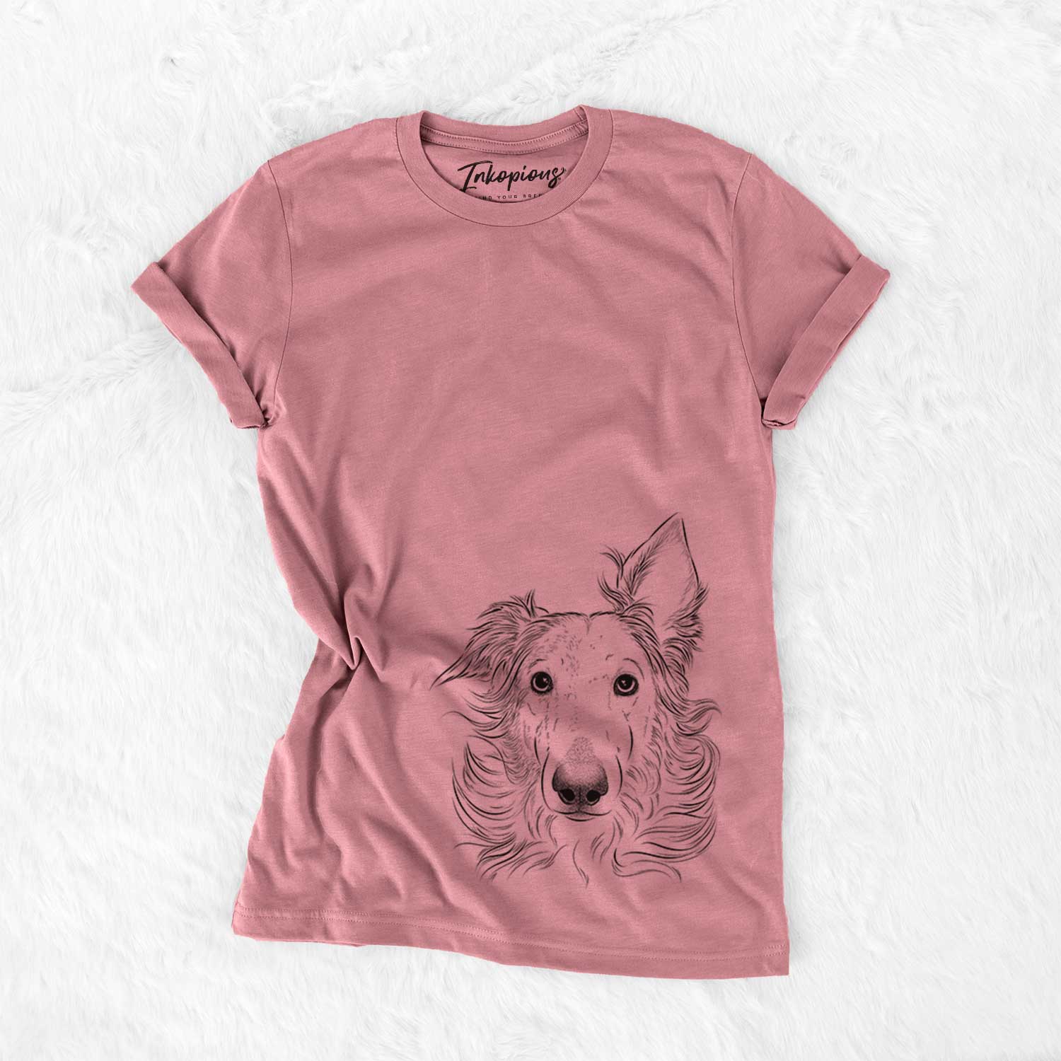 Hand-drawn sketch of Jasha the Borzoi on a Mauve Unisex crewneck