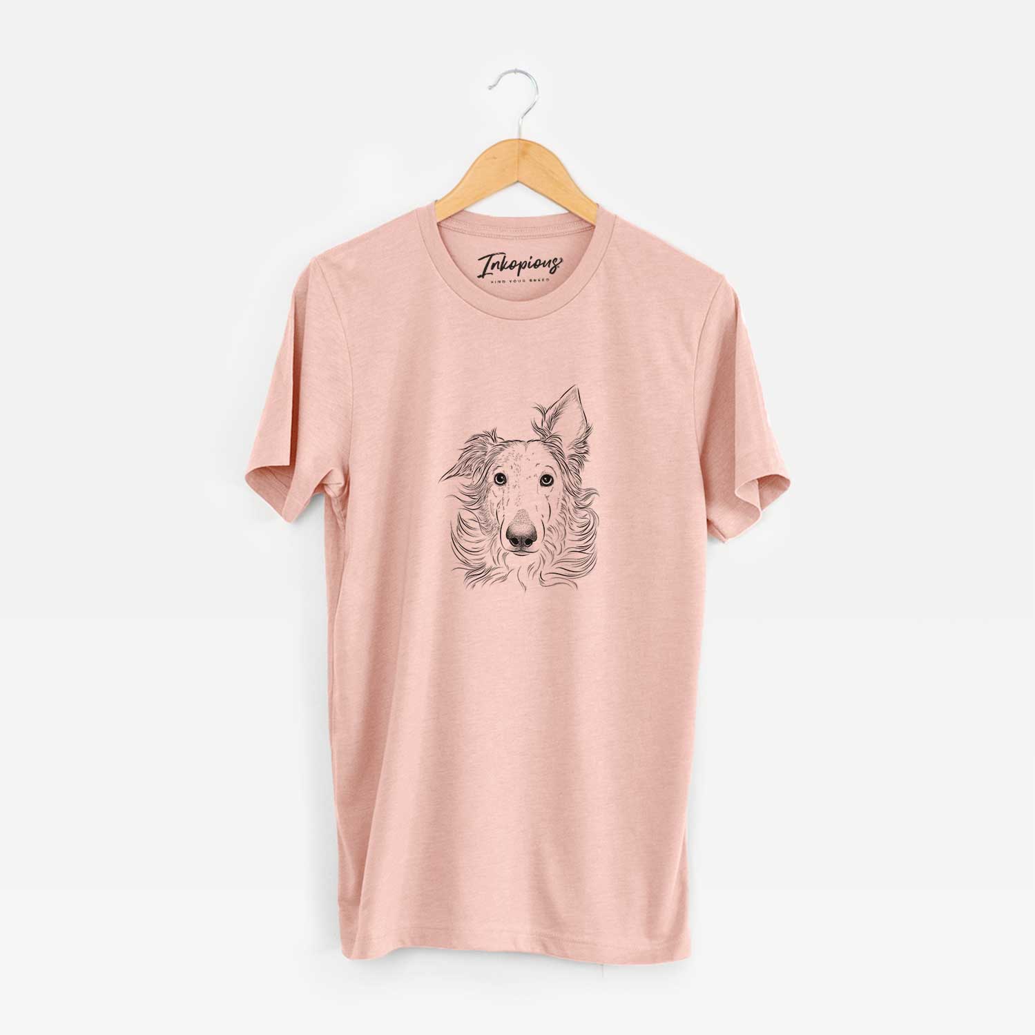 Hand-drawn sketch of Jasha the Borzoi on a Peach Unisex crewneck