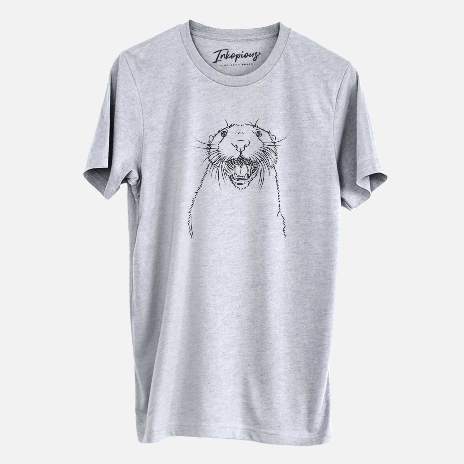 Hand-drawn sketch of Jasper the River Otter on a Grey Unisex crewneck