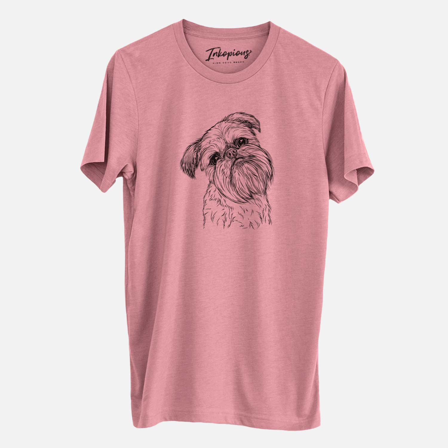 Hand-drawn sketch of Jasper Joe the Brussels Griffon on a Mauve Unisex crewneck