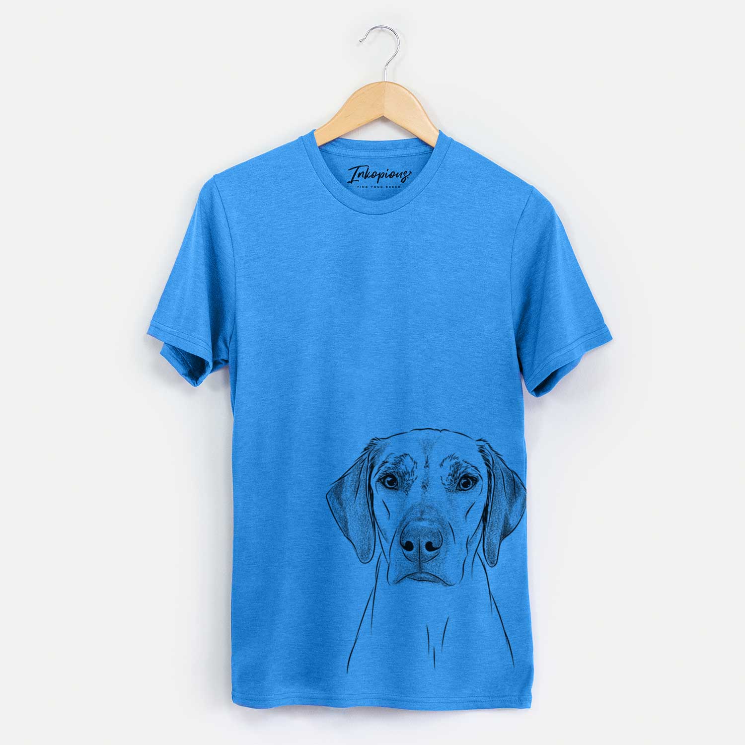 Hand-drawn sketch of Jenga the Rhodesian Ridgeback on a Blue Unisex crewneck