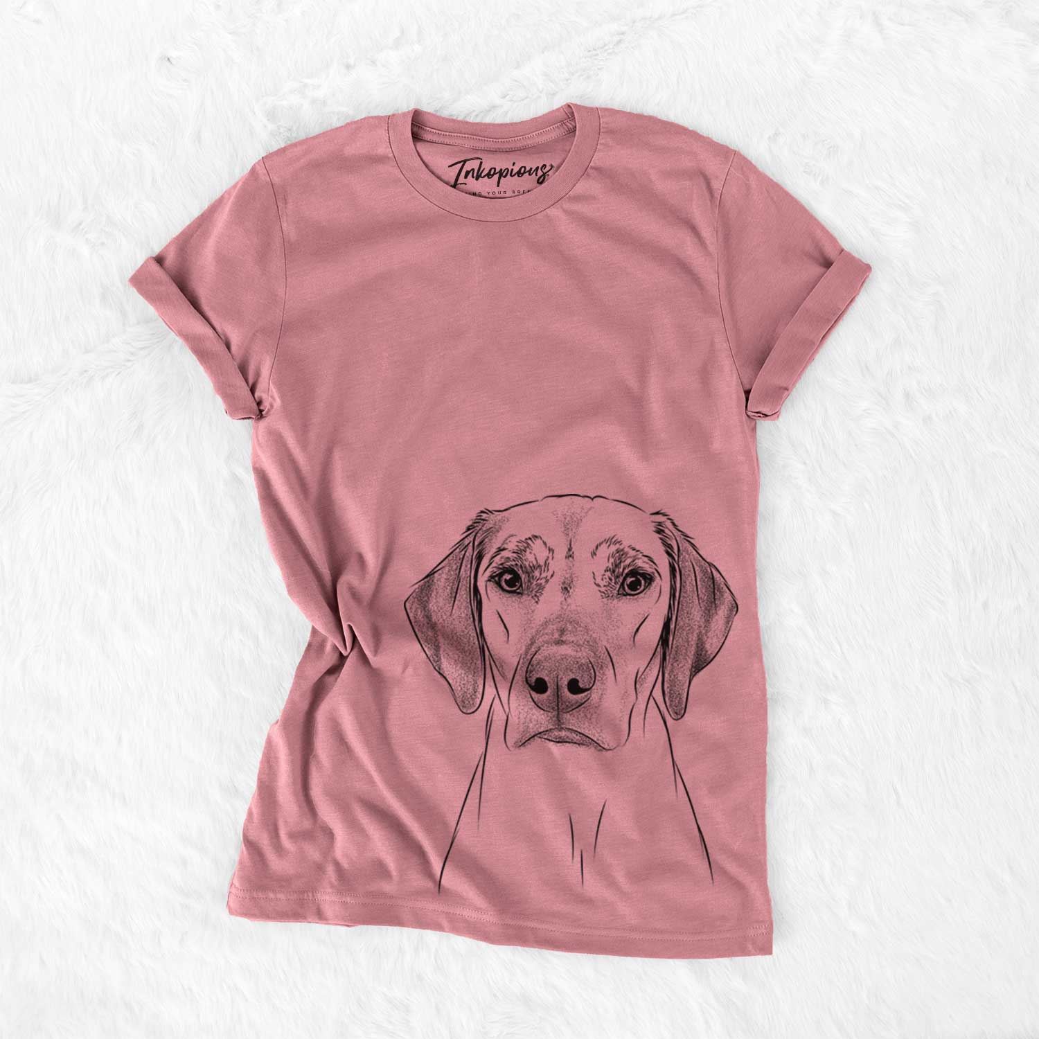 Hand-drawn sketch of Jenga the Rhodesian Ridgeback on a Mauve Unisex crewneck