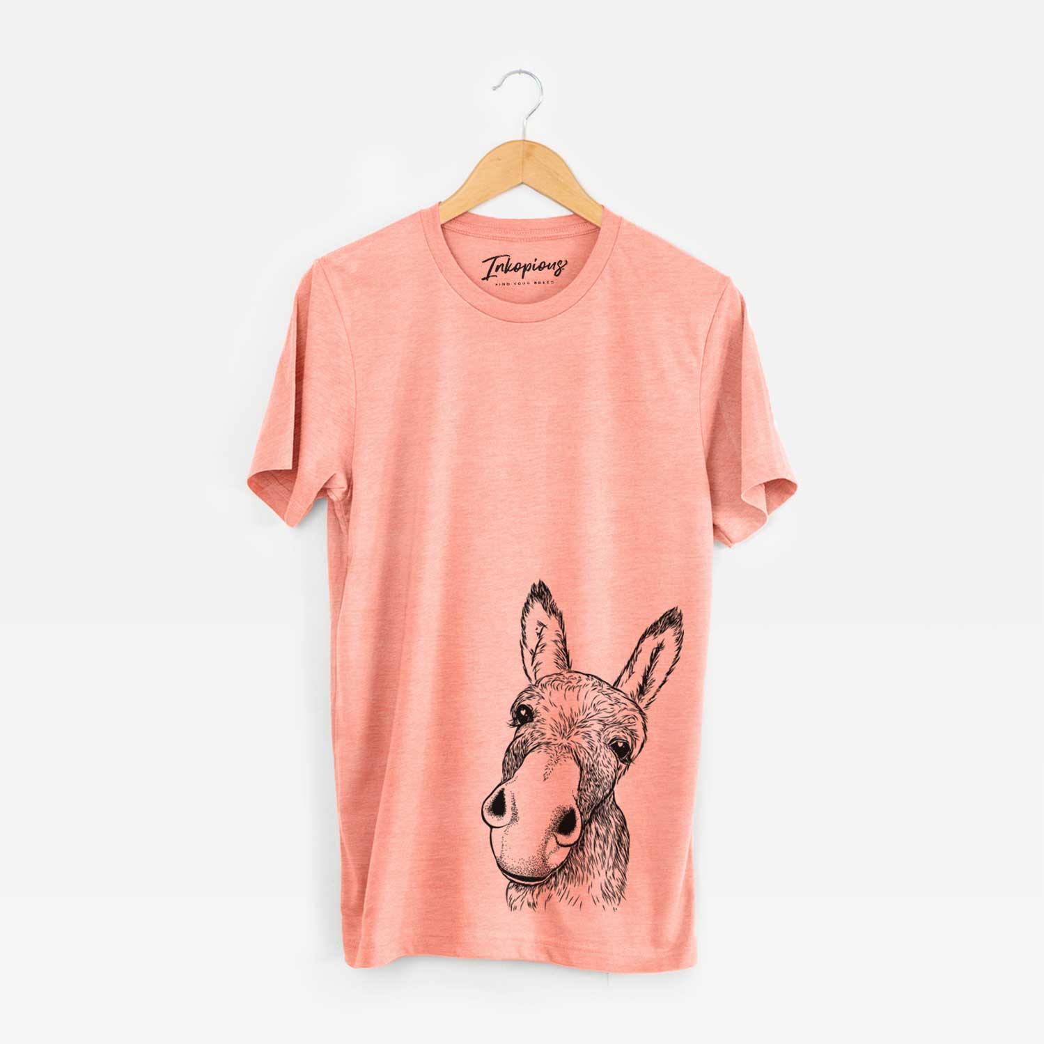 Hand-drawn sketch of Jenny the Donkey on a Sunset Bella Canvas Unisex Crewneck