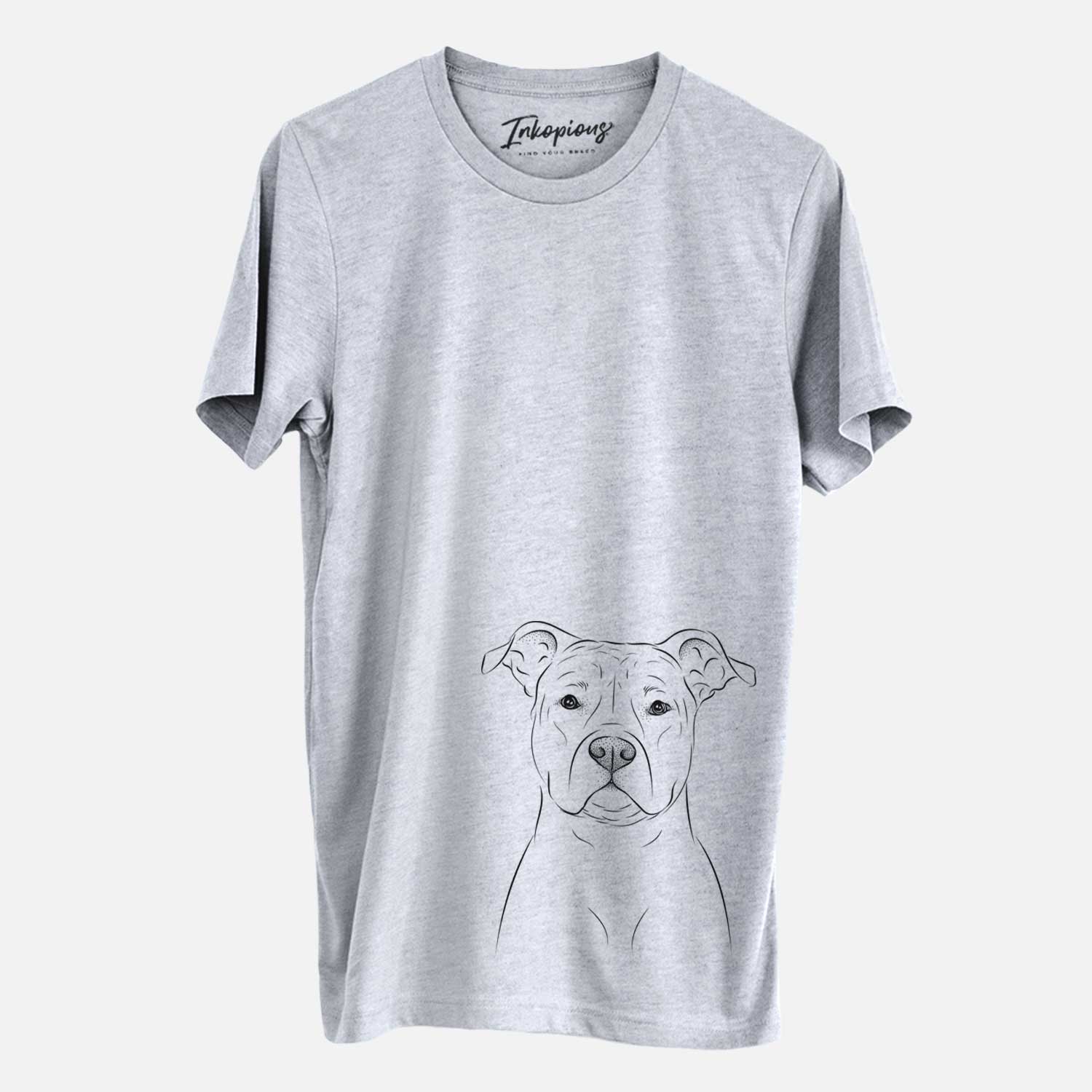 Hand-drawn sketch of Jethro the American Staffordshire Terrier on a Grey Unisex crewneck