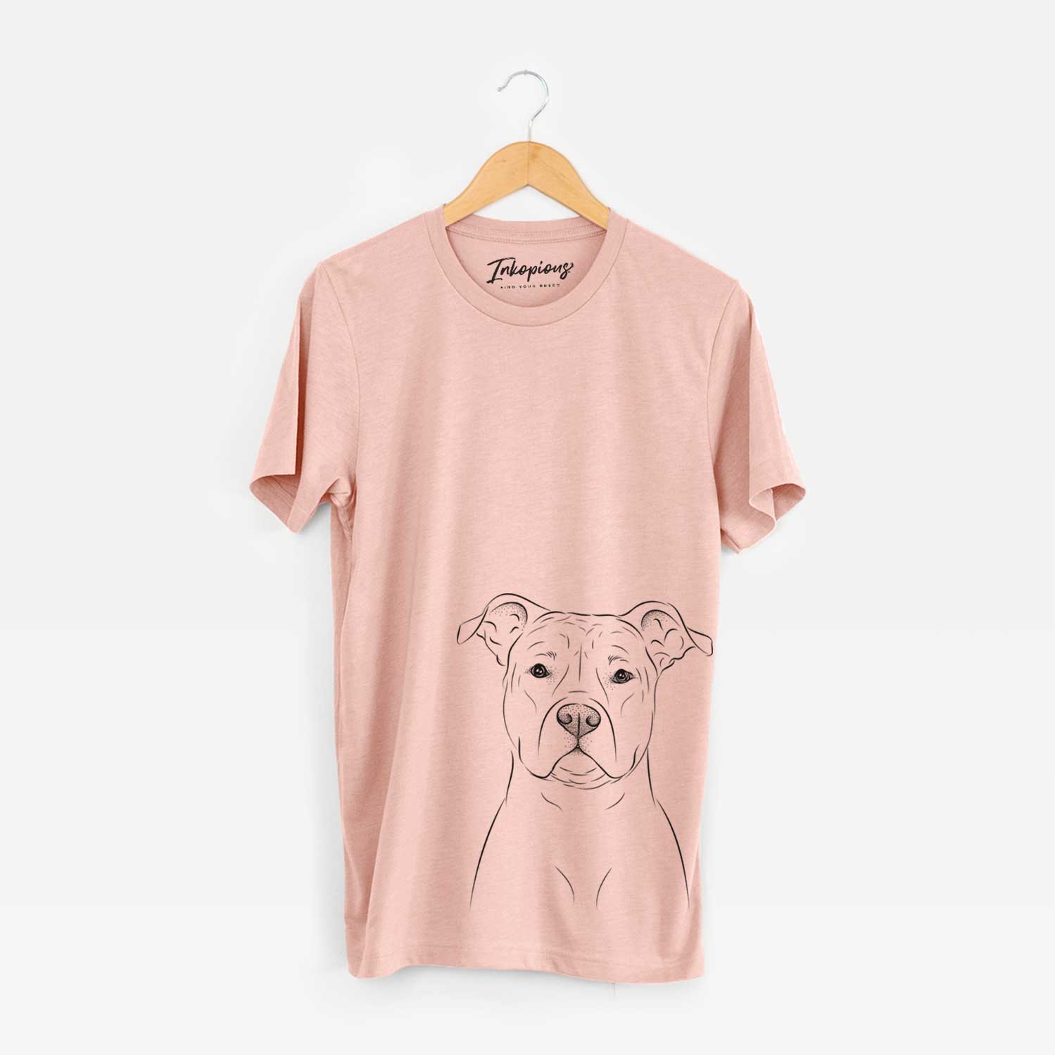 Hand-drawn sketch of Jethro the American Staffordshire Terrier on a Peach Unisex crewneck