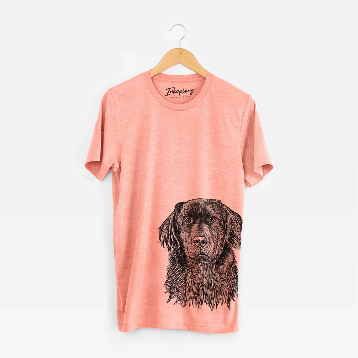 Hand-drawn sketch of Jinx the Newfoundland on a Sunset Bella Canvas Unisex Crewneck