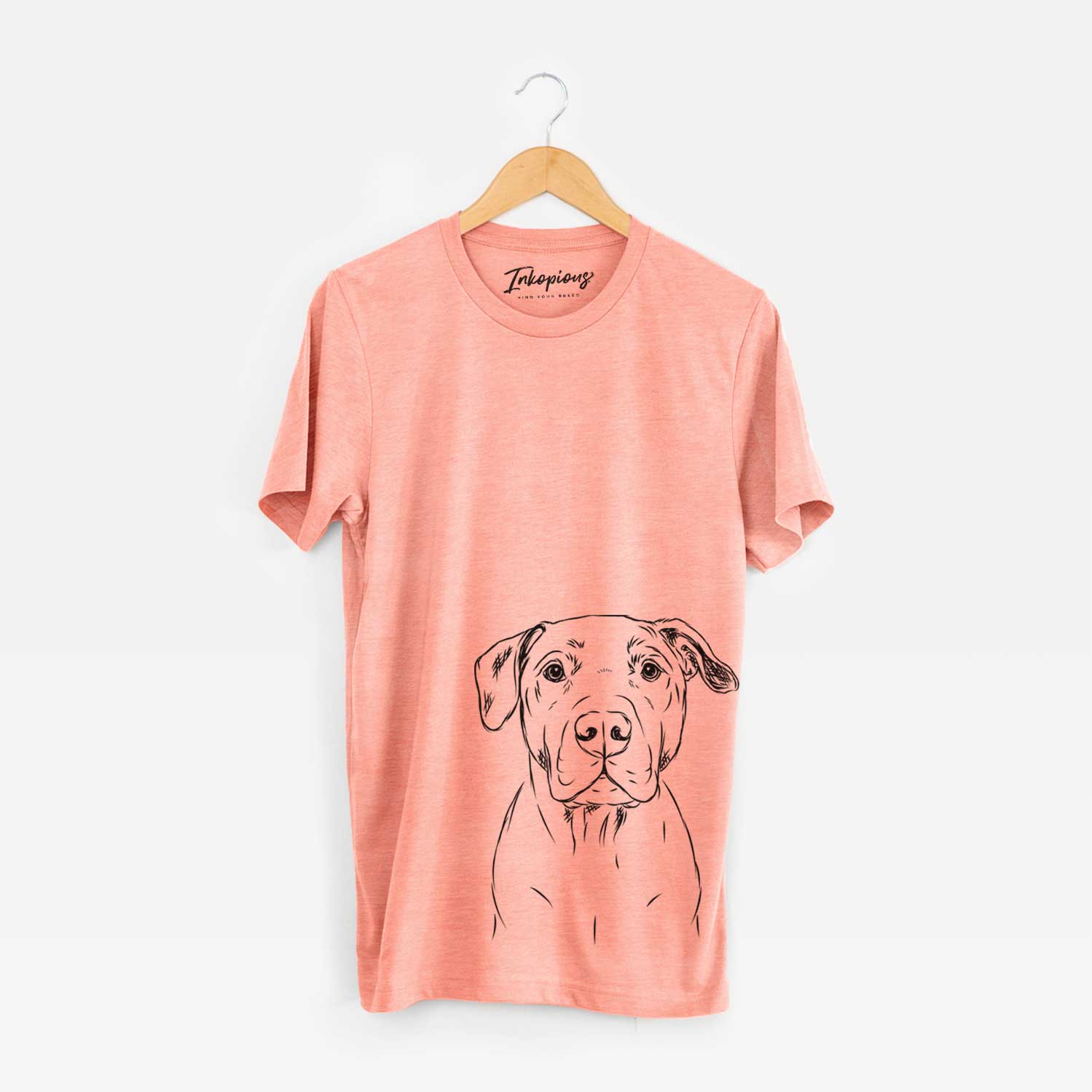 Hand-drawn sketch of Kadin the Pitbull on a Sunset Bella Canvas Unisex Crewneck