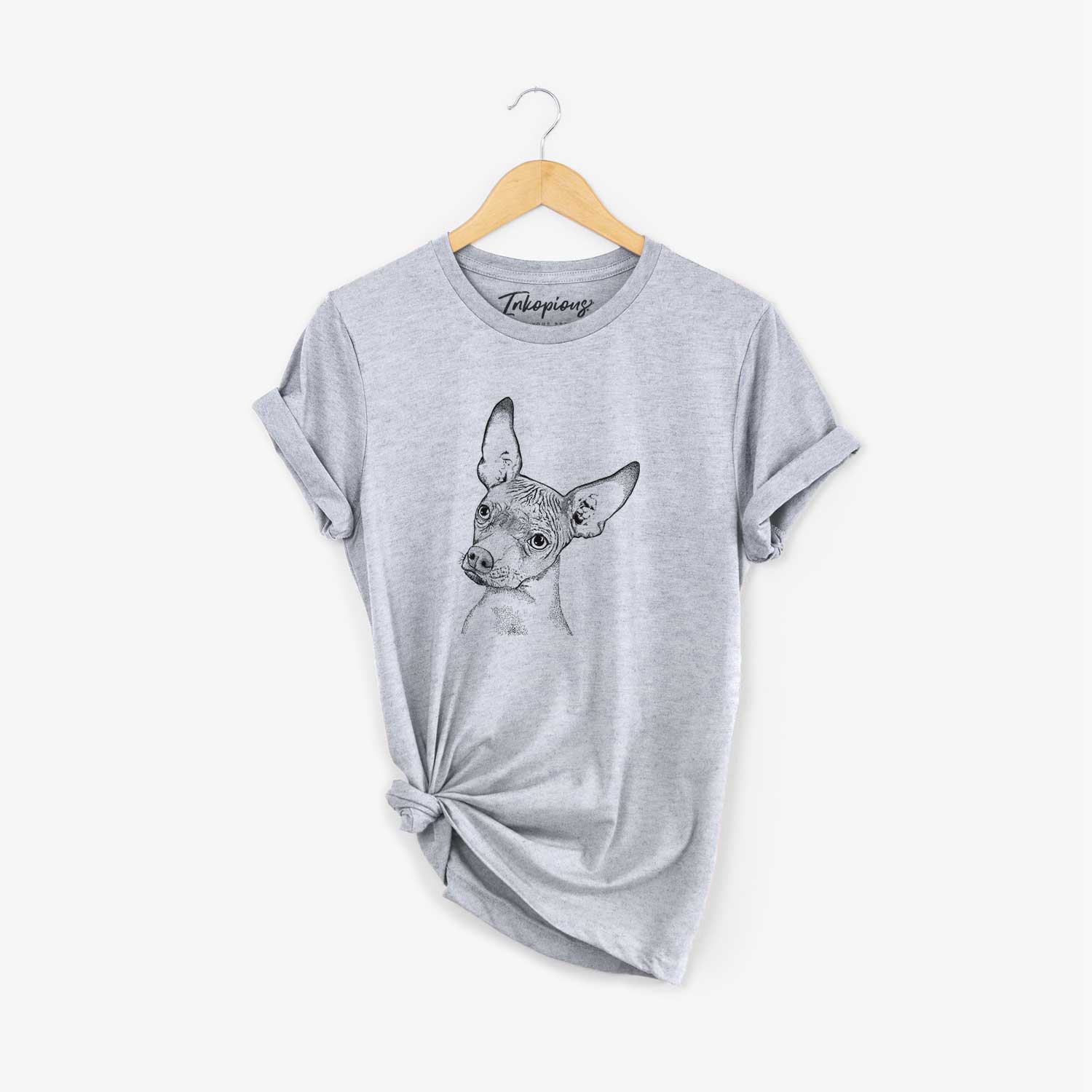 Hand-drawn sketch of Kahlo the Xoloitzcuintli on a Grey Unisex crewneck