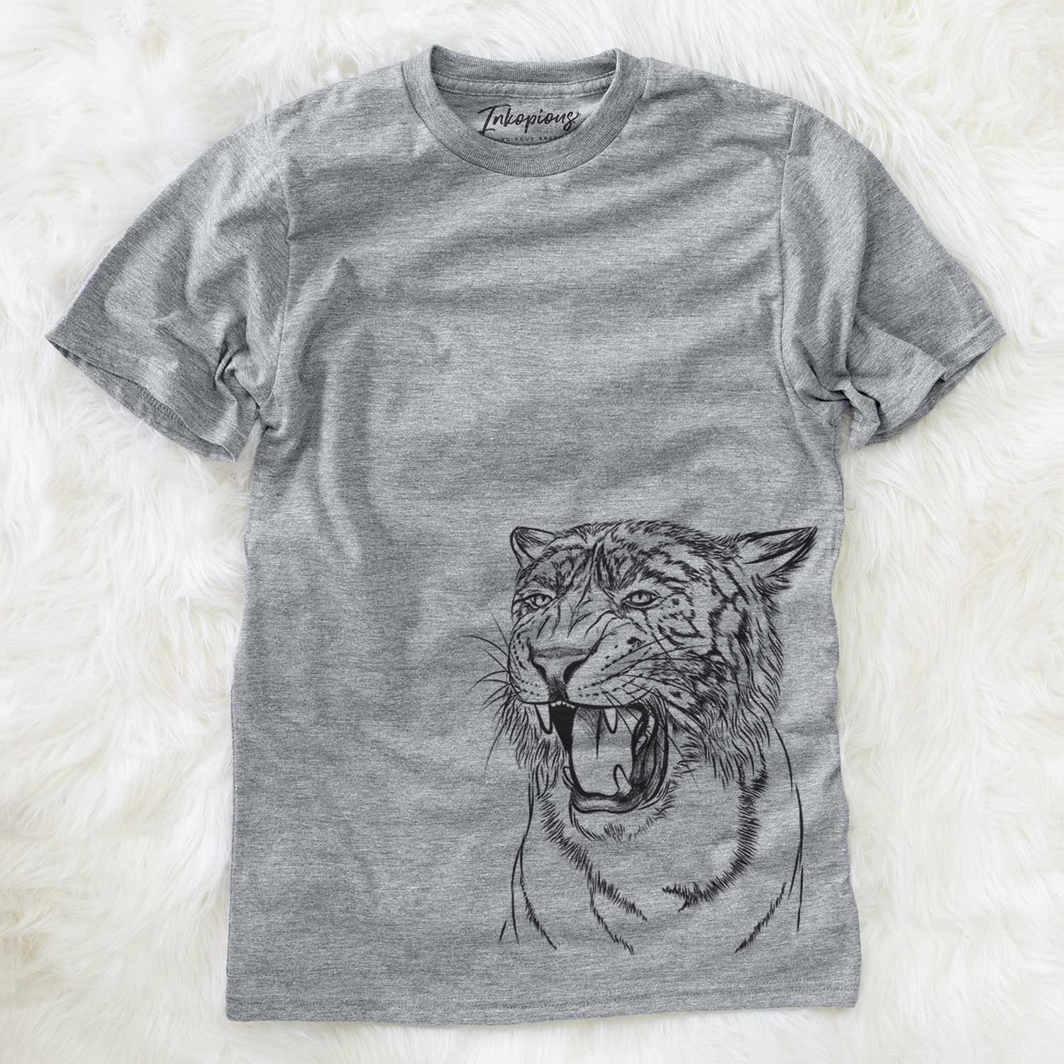 Hand-drawn sketch of King the Tiger on a Grey Unisex crewneck