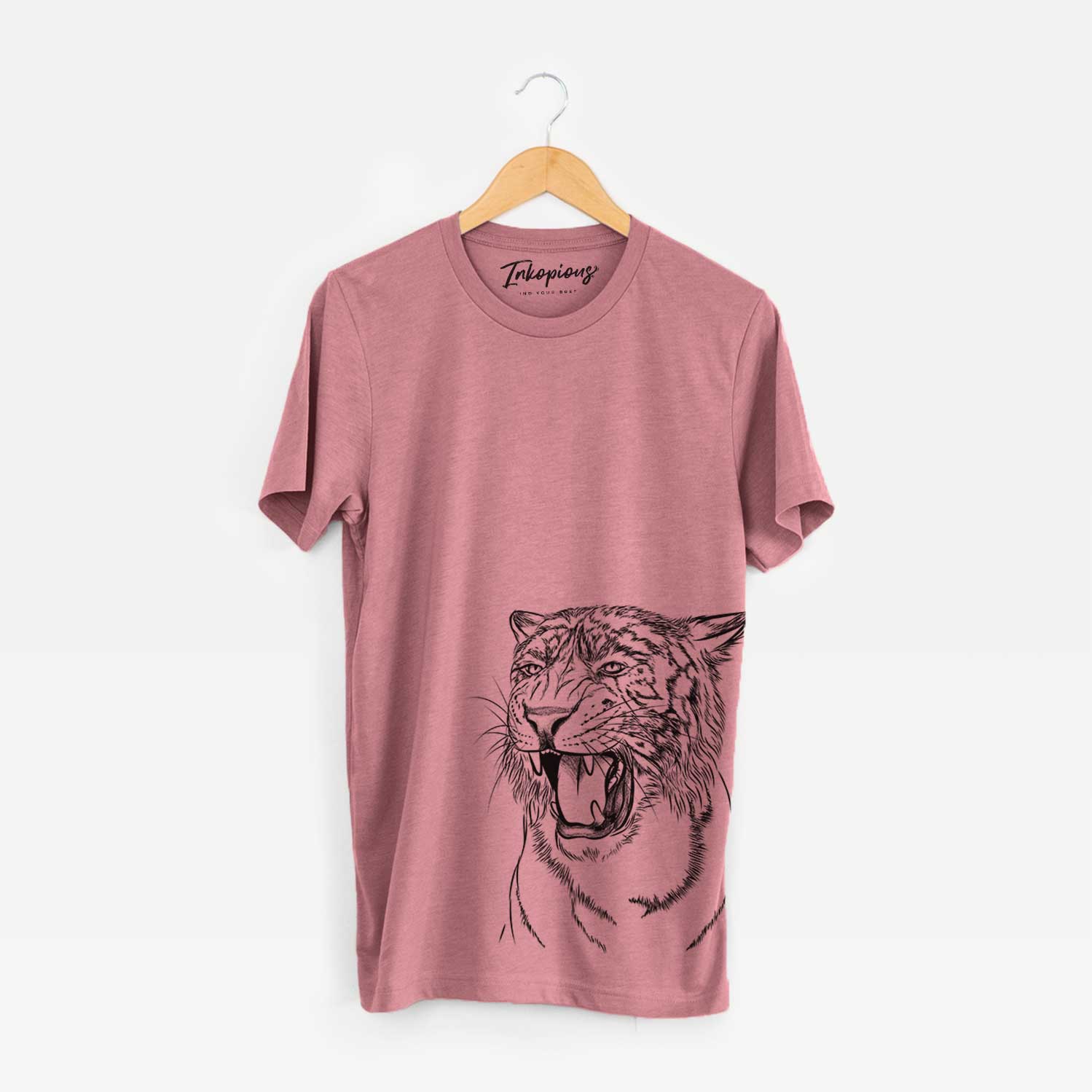 Hand-drawn sketch of King the Tiger on a Mauve Unisex crewneck