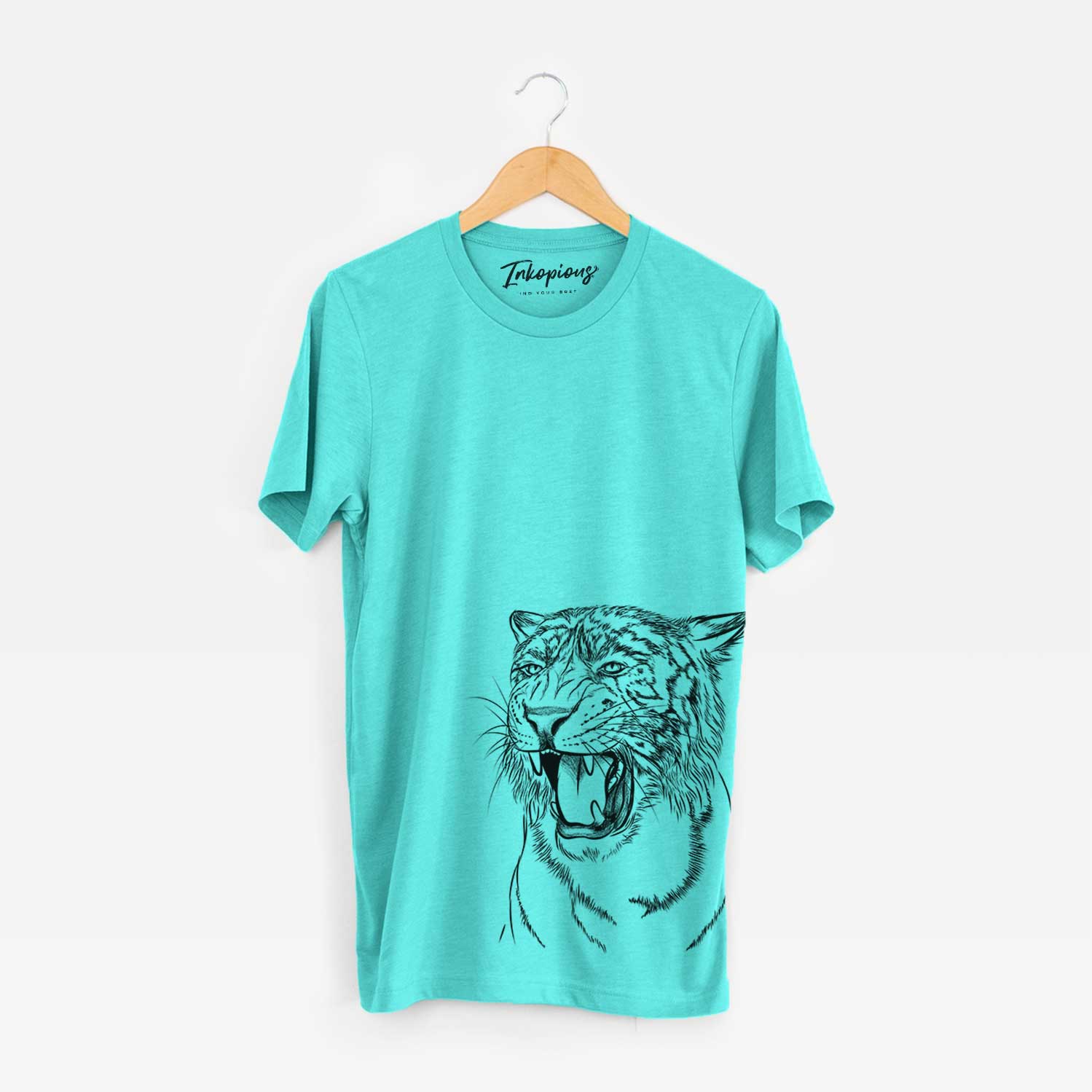 Hand-drawn sketch of King the Tiger on a Sea Green Unisex crewneck