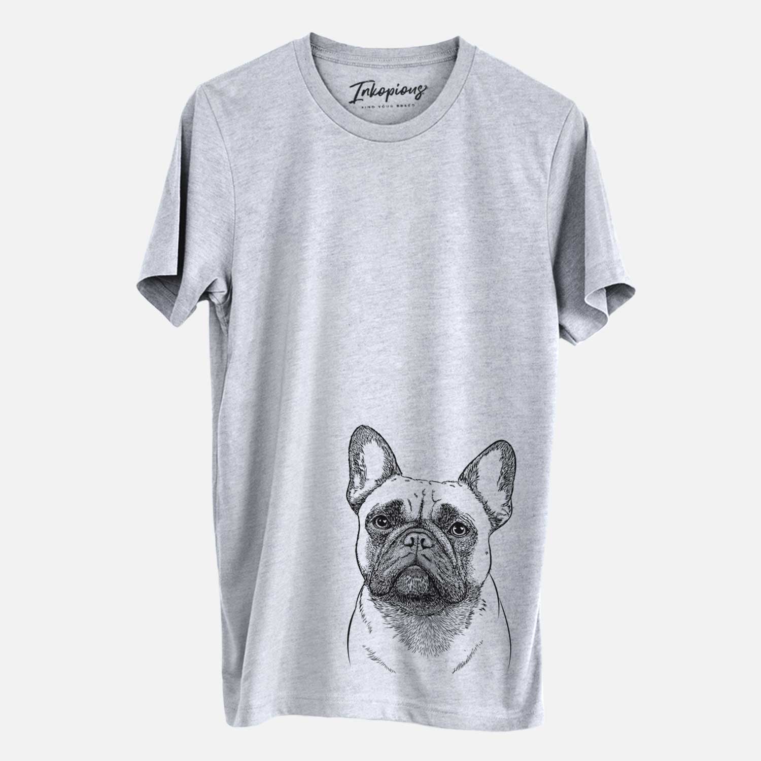 Hand-drawn sketch of Kingsleigh the French Bulldog on a Grey Unisex crewneck
