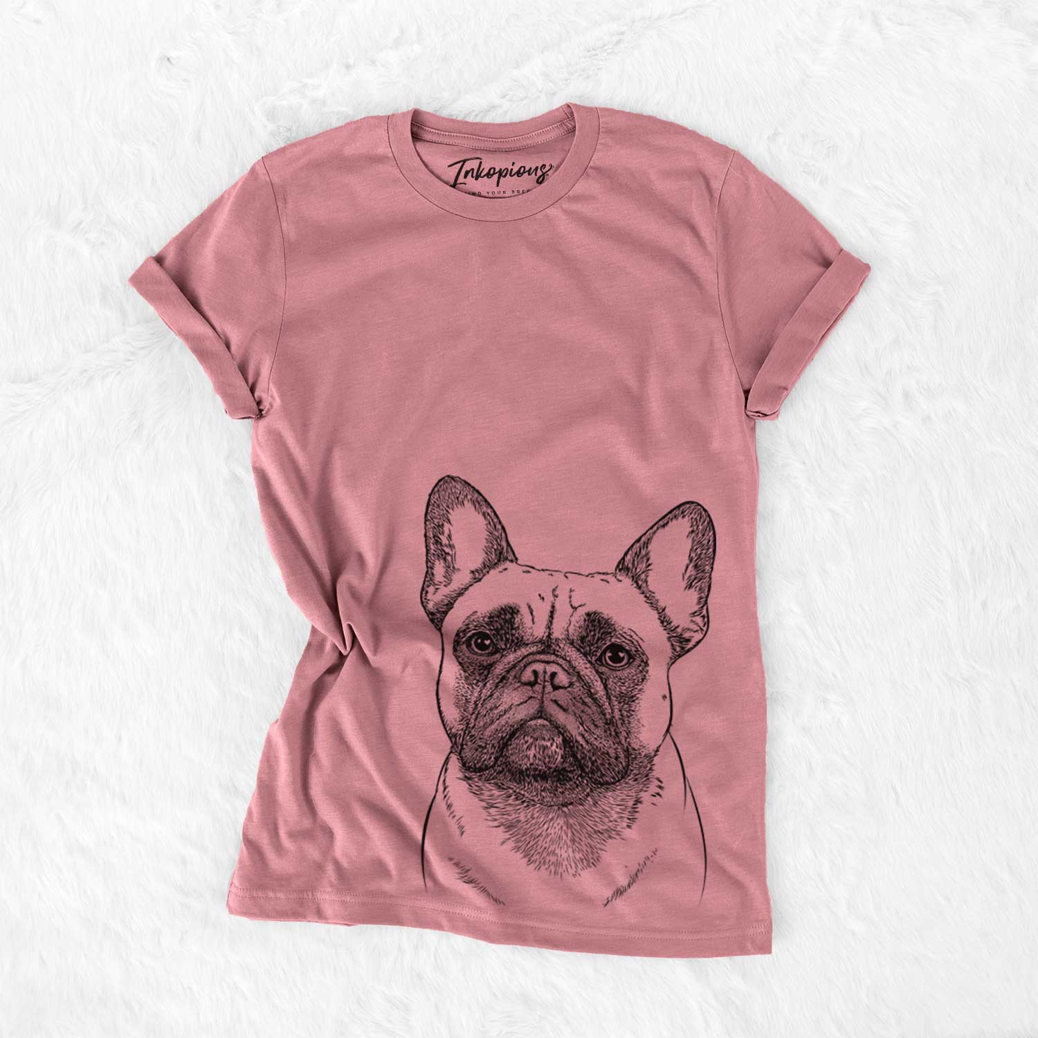 Hand-drawn sketch of Kingsleigh the French Bulldog on a Mauve Unisex crewneck