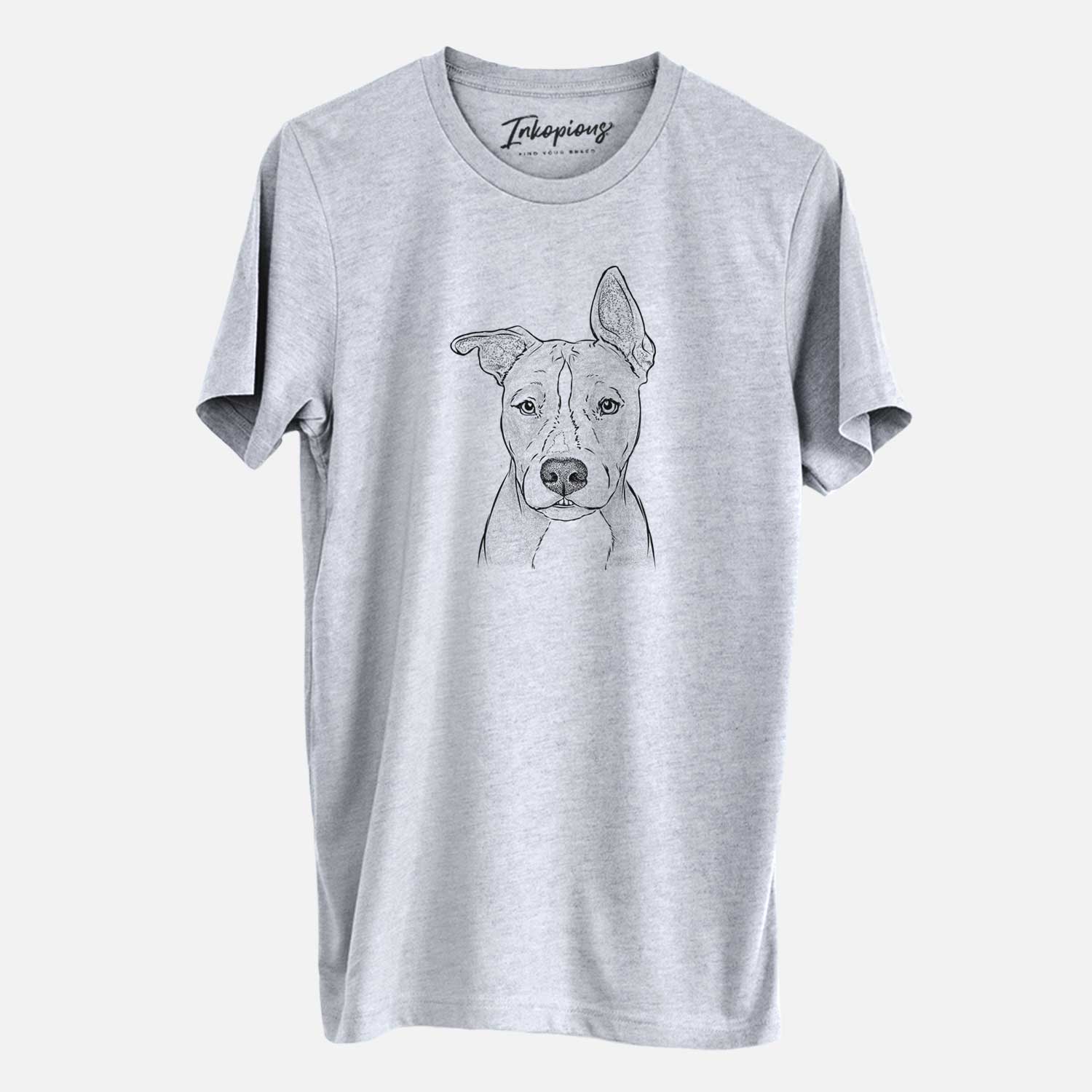 Hand-drawn sketch of Kisses the Pitbull on a Grey Unisex crewneck