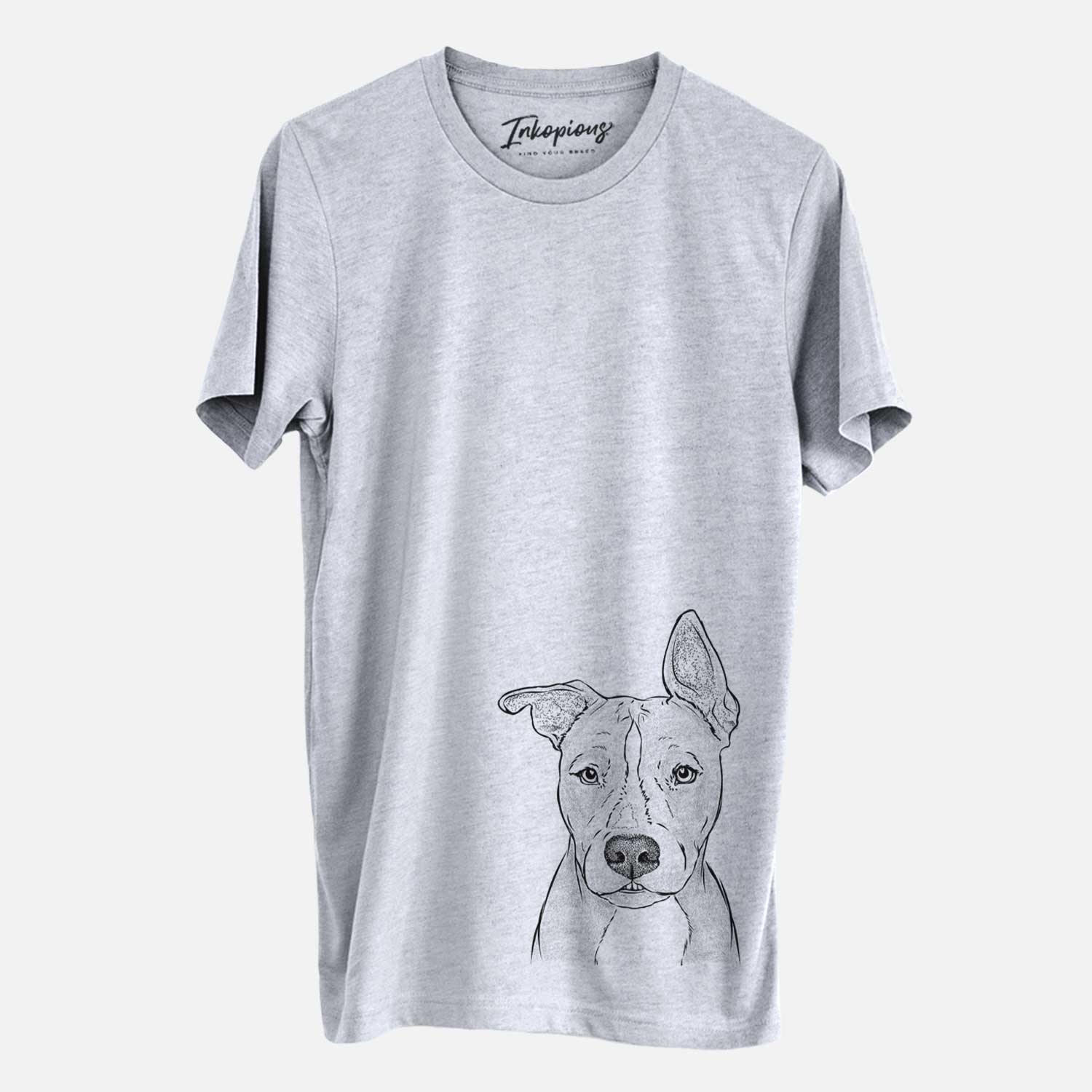 Hand-drawn sketch of Kisses the Pitbull on a Grey Unisex crewneck