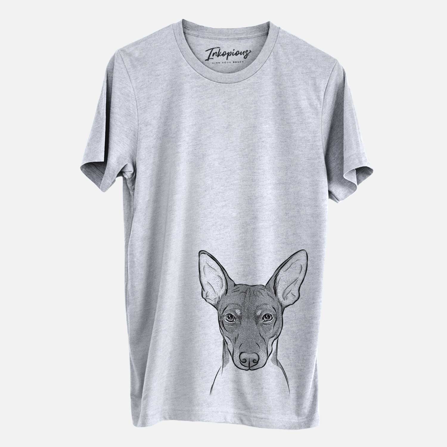 Hand-drawn sketch of Knox the Rat Terrier on a Grey Unisex crewneck