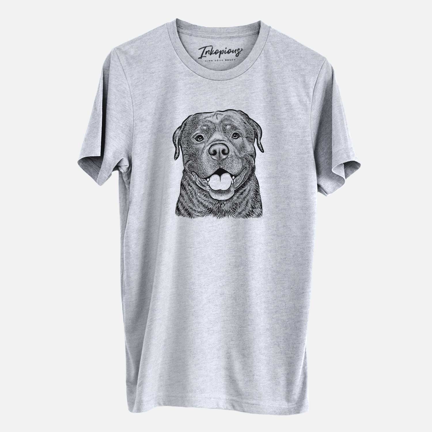 Hand-drawn sketch of Kojak the Rottweiler on a Grey Unisex crewneck
