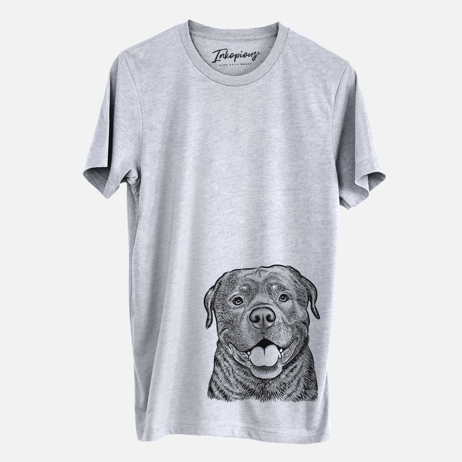 Hand-drawn sketch of Kojak the Rottweiler on a Grey Unisex crewneck