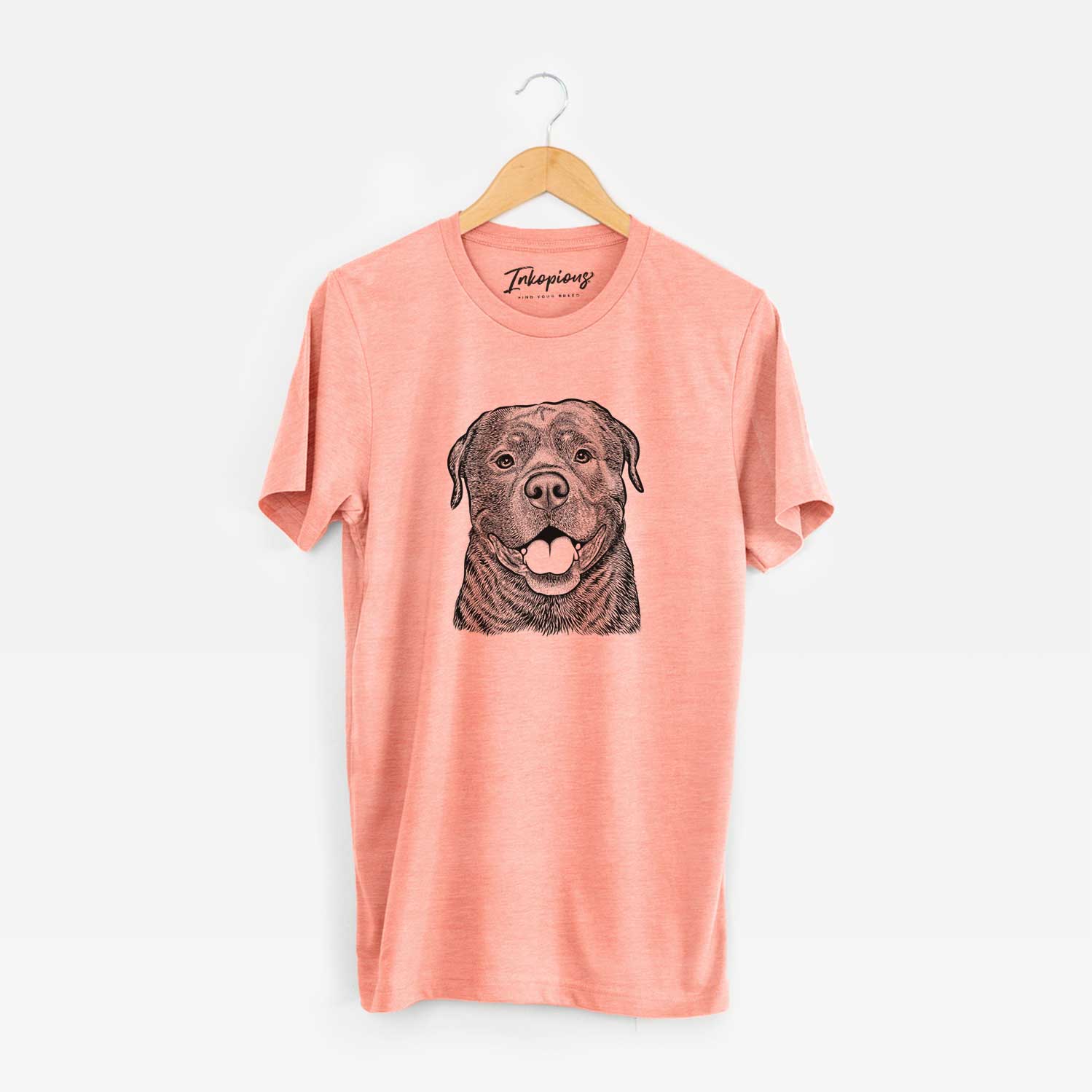 Hand-drawn sketch of Kojak the Rottweiler on a Sunset Unisex crewneck