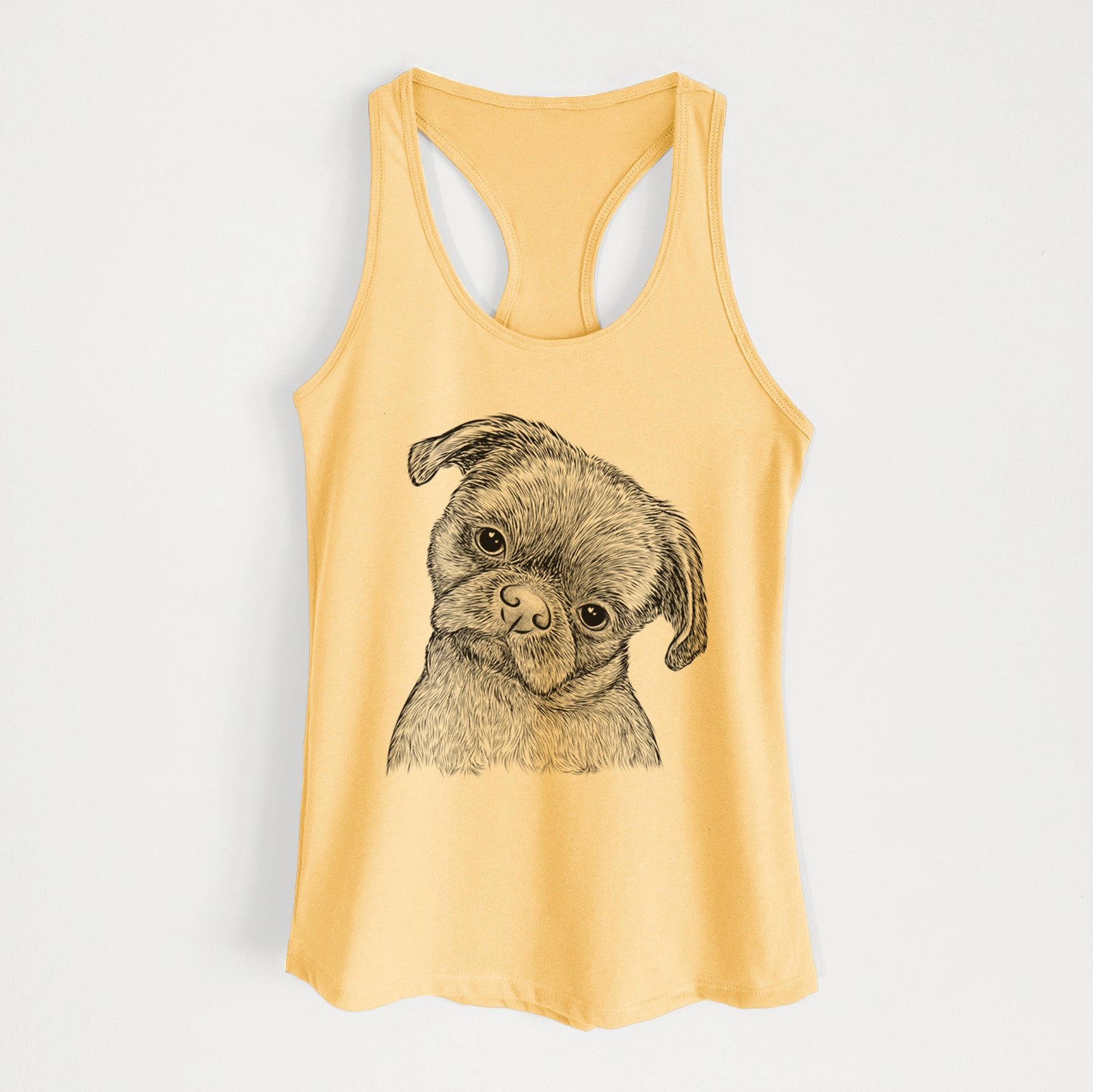 Hand-drawn sketch of Koko the Shih Tzu on a Banana Cream Women's racerback tanktop
