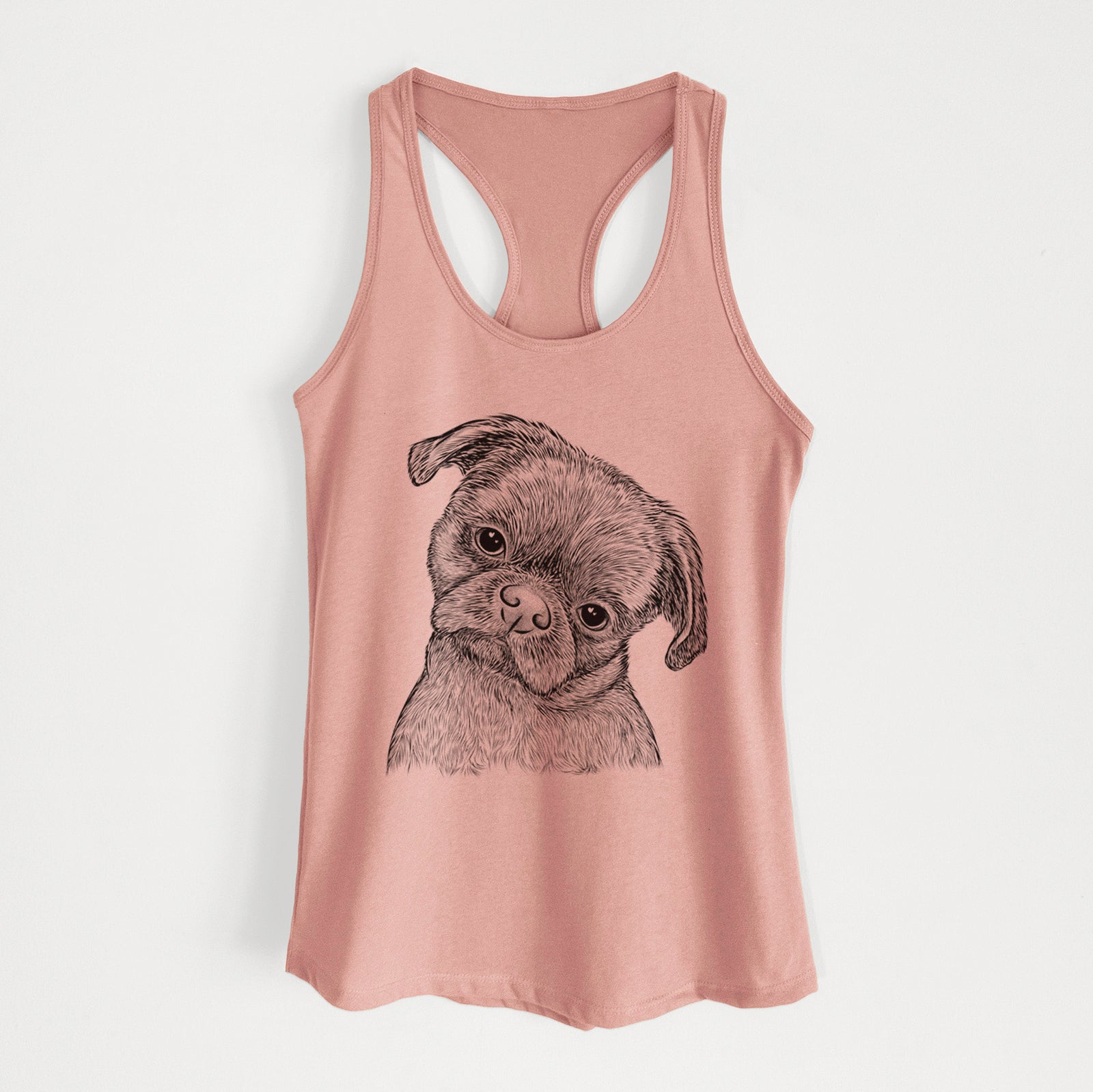 Hand-drawn sketch of Koko the Shih Tzu on a Desert Pink Women's racerback tanktop