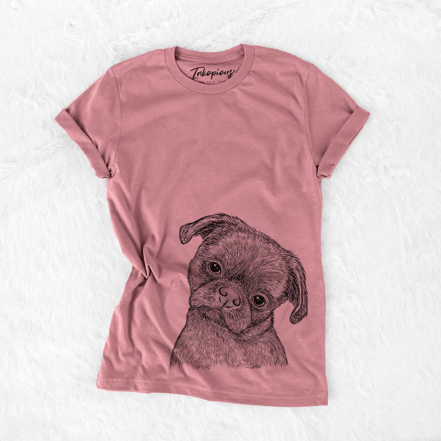 Hand-drawn sketch of Koko the Shih Tzu on a Mauve Bella Canvas Unisex Crewneck