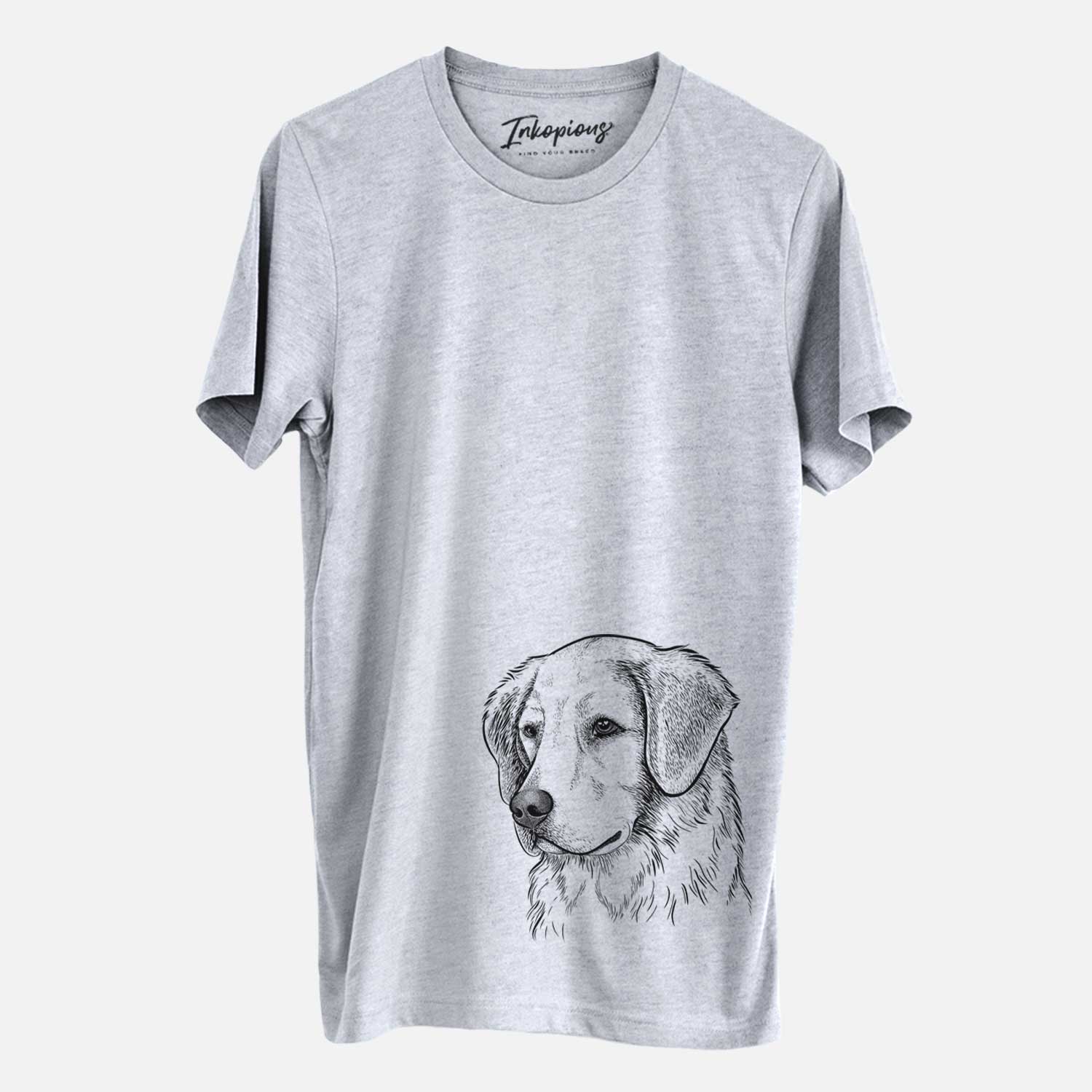 Hand-drawn sketch of Kula the Golden Retriever on a Grey Unisex crewneck
