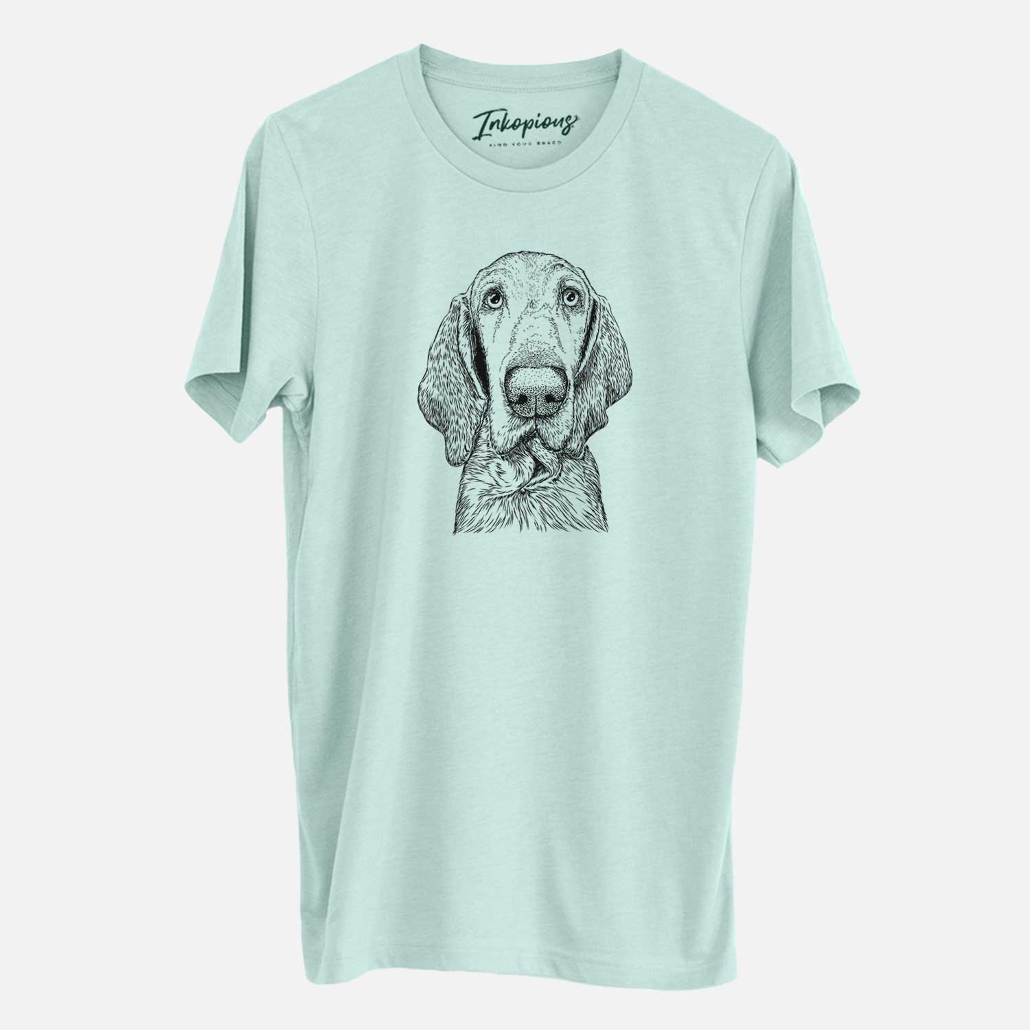 Hand-drawn sketch of Kylie the Bracco Italiano on a Heather Sage Unisex crewneck