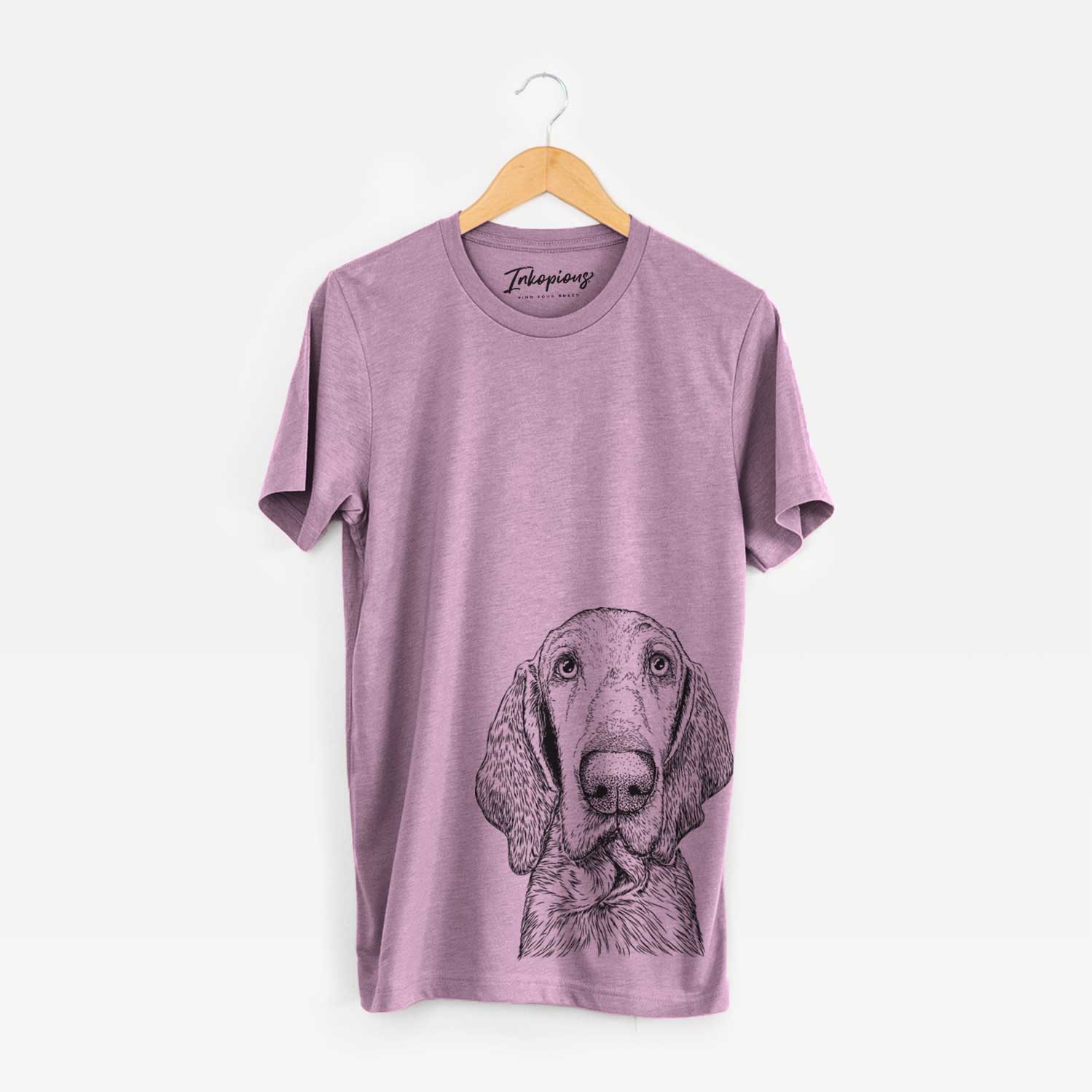 Hand-drawn sketch of Kylie the Bracco Italiano on an Orchid Unisex crewneck
