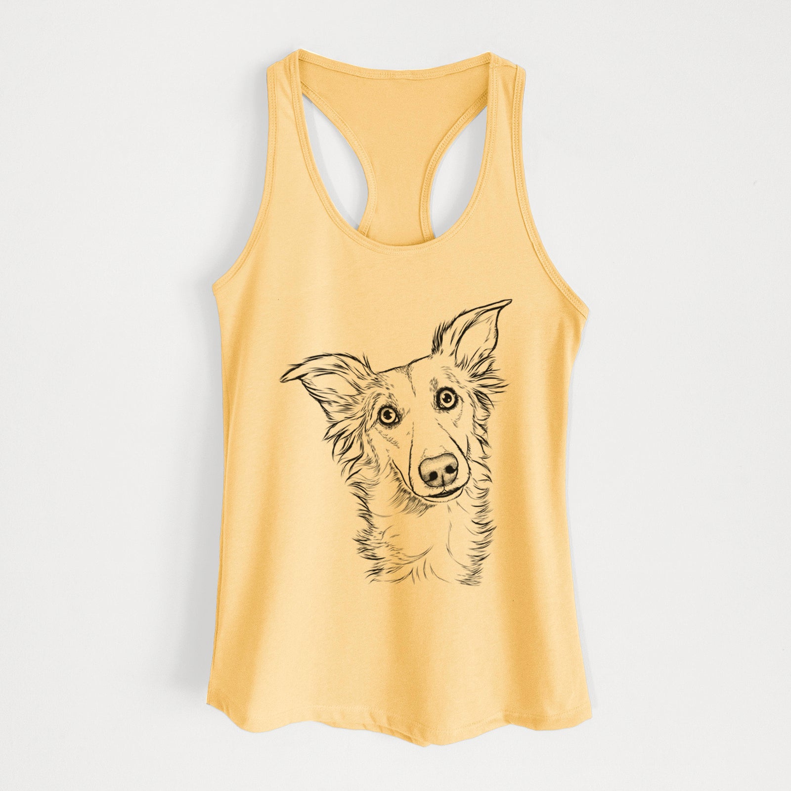 Hand-drawn sketch of Kyu the Windsprite on a Banana Cream Women's racerback tanktop
