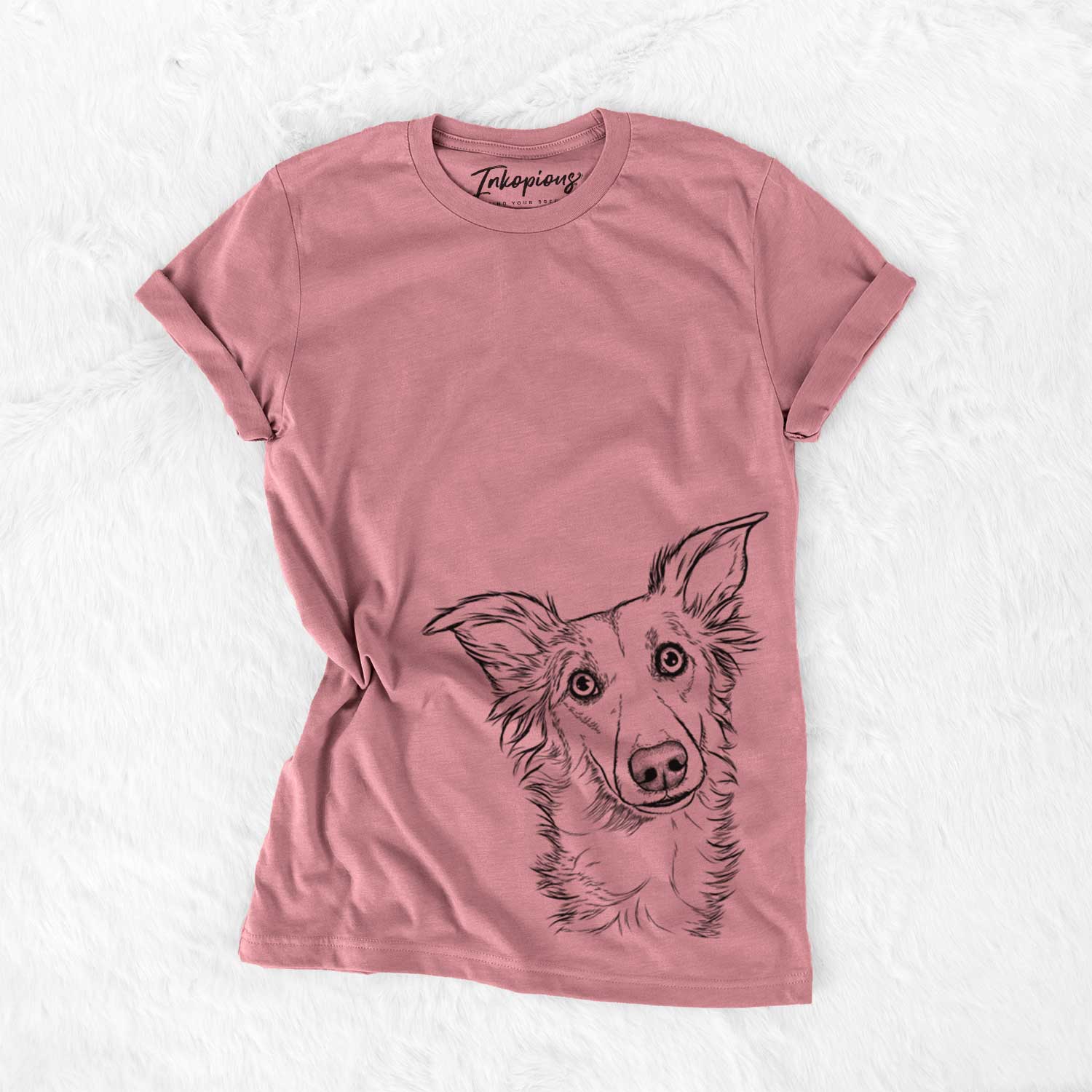 Hand-drawn sketch of Kyu the Windsprite on a Mauve Unisex crewneck