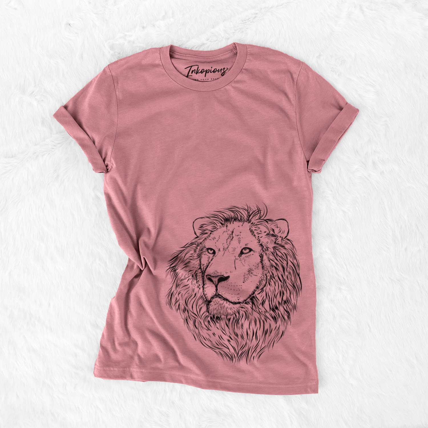 Hand-drawn sketch of Lenny the Lion on a Mauve Unisex crewneck
