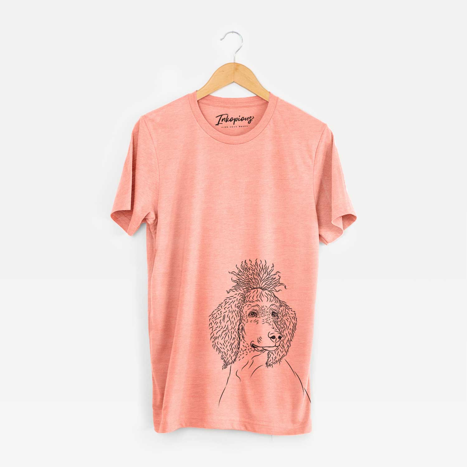 Hand-drawn sketch of Leo the Poodle on a Sunset Bella Canvas Unisex Crewneck