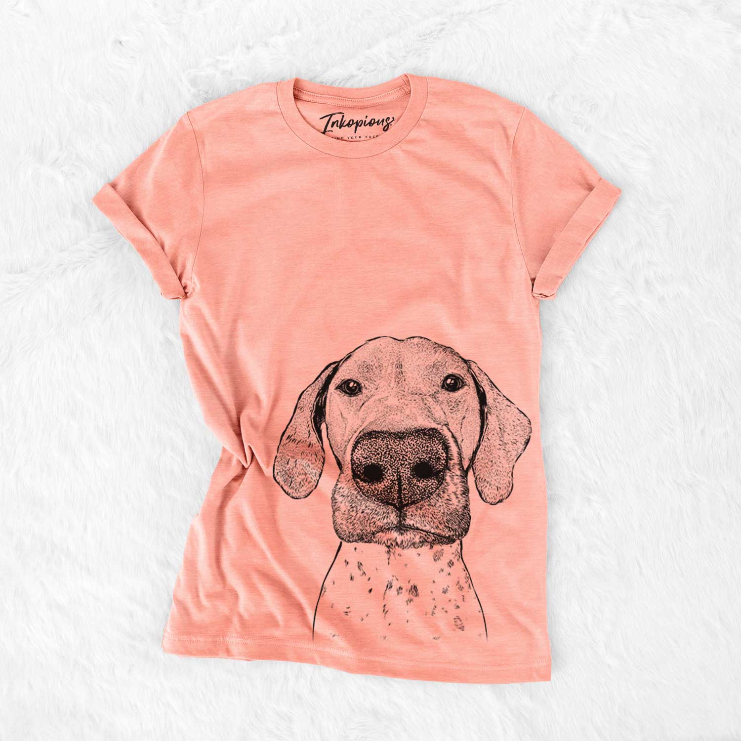 Hand-drawn sketch of Leroy the German Shorthaired Pointer on a Sunset Bella Canvas Unisex Crewneck
