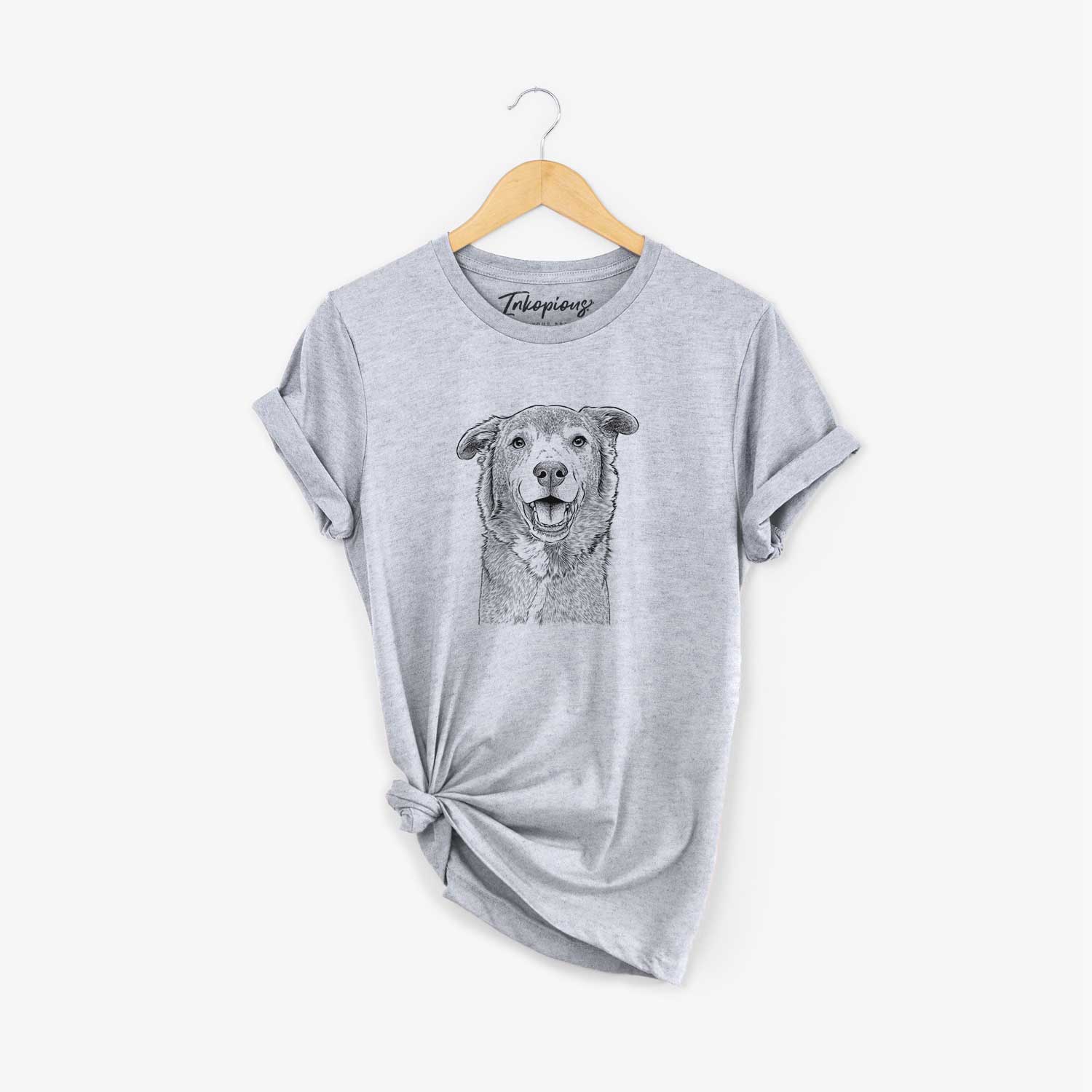 Hand-drawn sketch of Logan the Rescue Mutt on a Grey Unisex crewneck