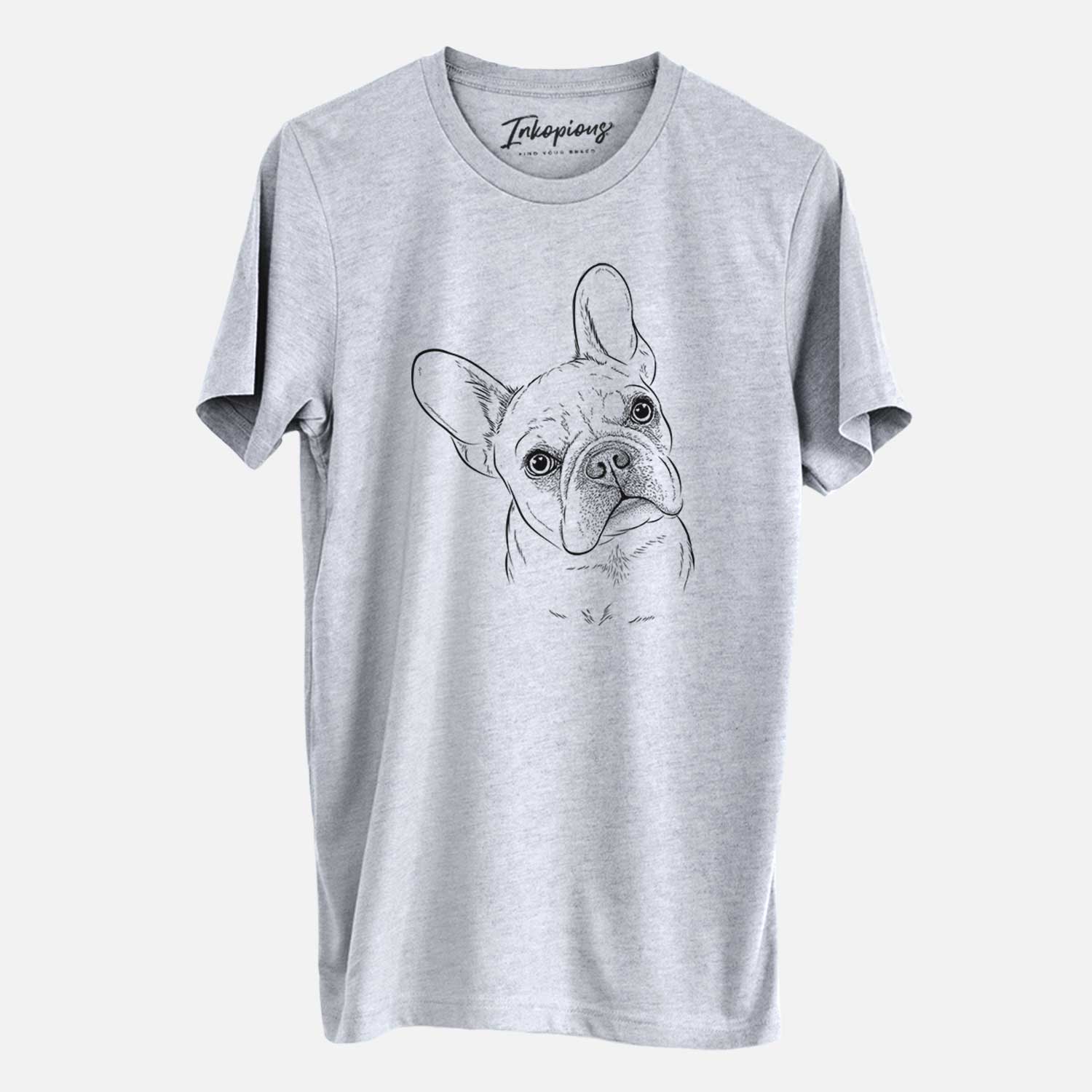 Hand-drawn sketch of Loki the French Bulldog on a Grey Unisex crewneck