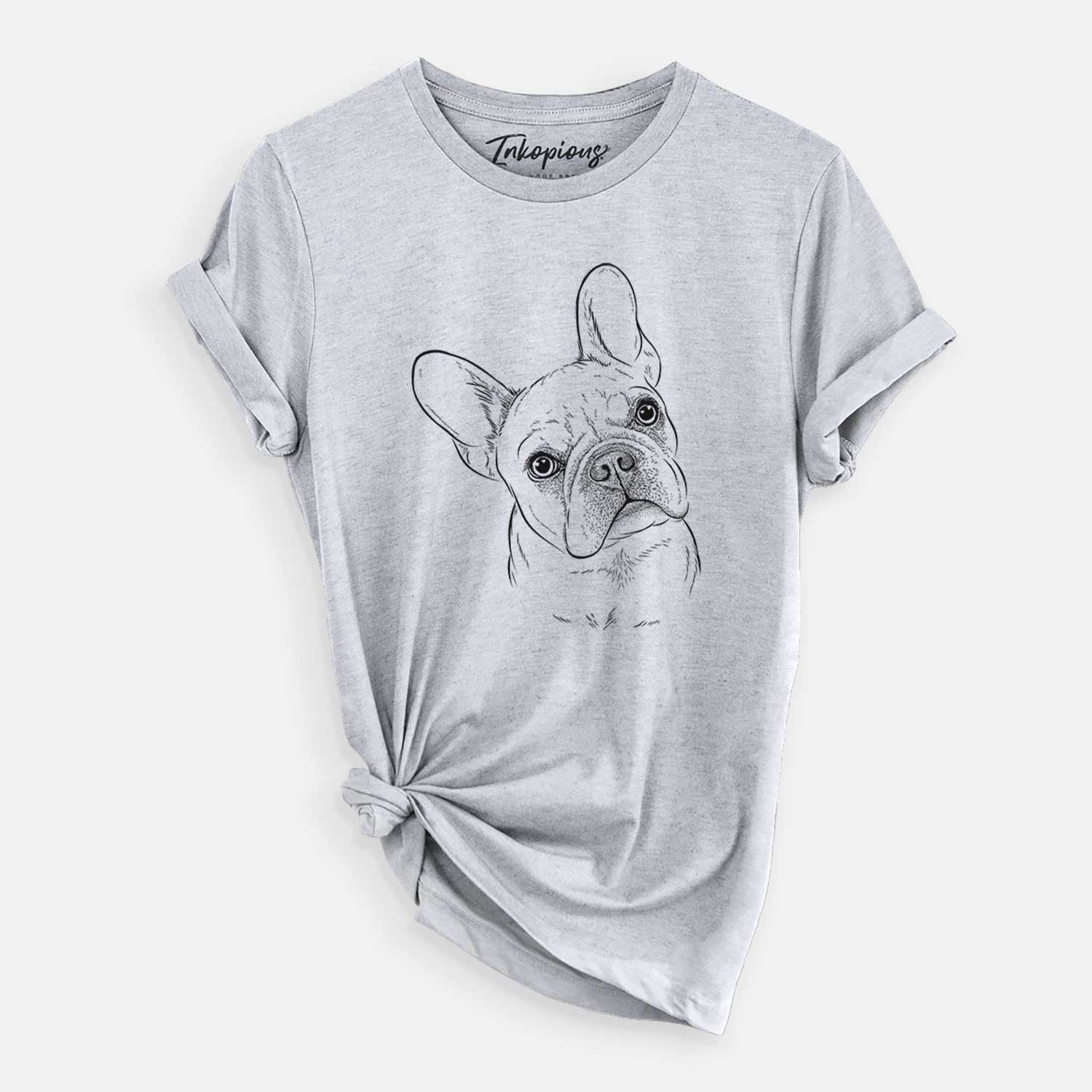 Hand-drawn sketch of Loki the French Bulldog on a Grey Unisex crewneck
