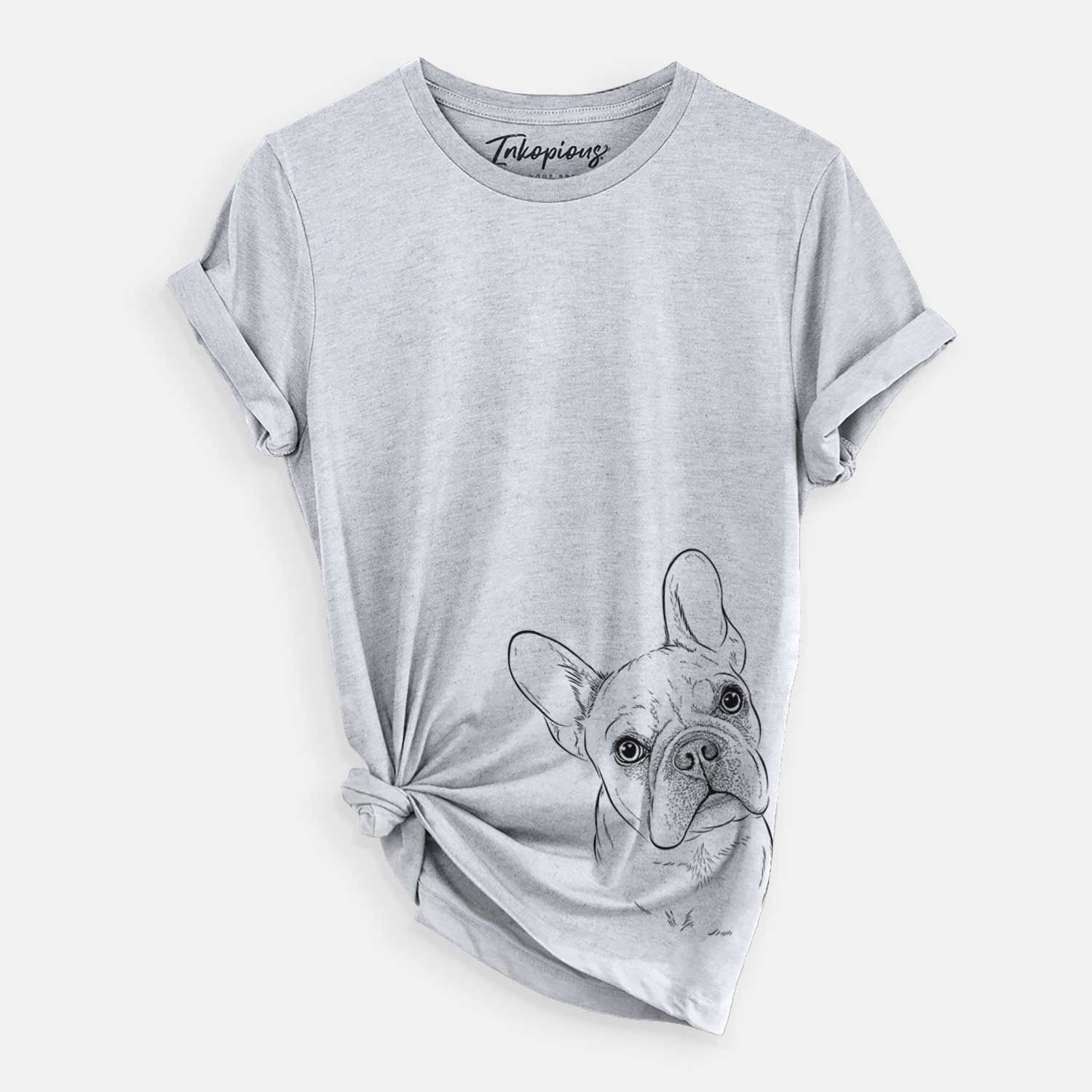 Hand-drawn sketch of Loki the French Bulldog on a Grey Unisex crewneck
