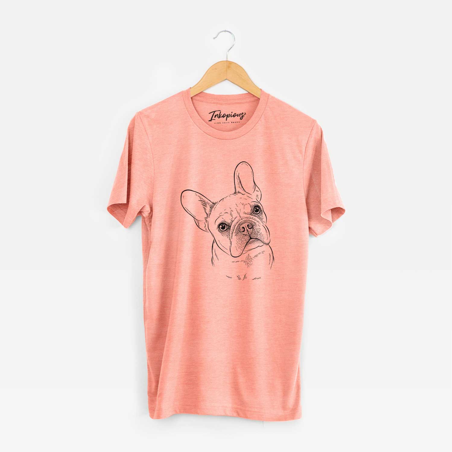 Hand-drawn sketch of Loki the French Bulldog on a Sunset Unisex crewneck
