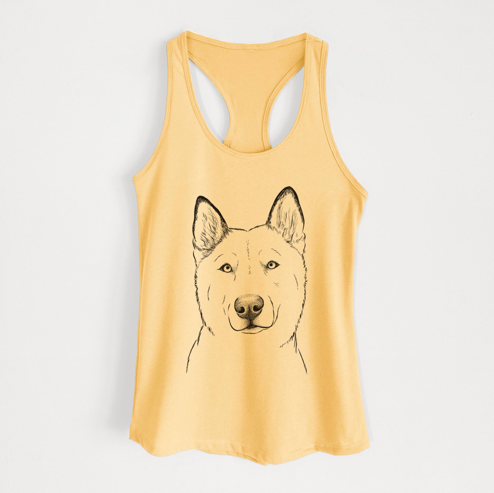 Hand-drawn sketch of London the Siberian Husky on a Banana Cream Women's racerback tanktop