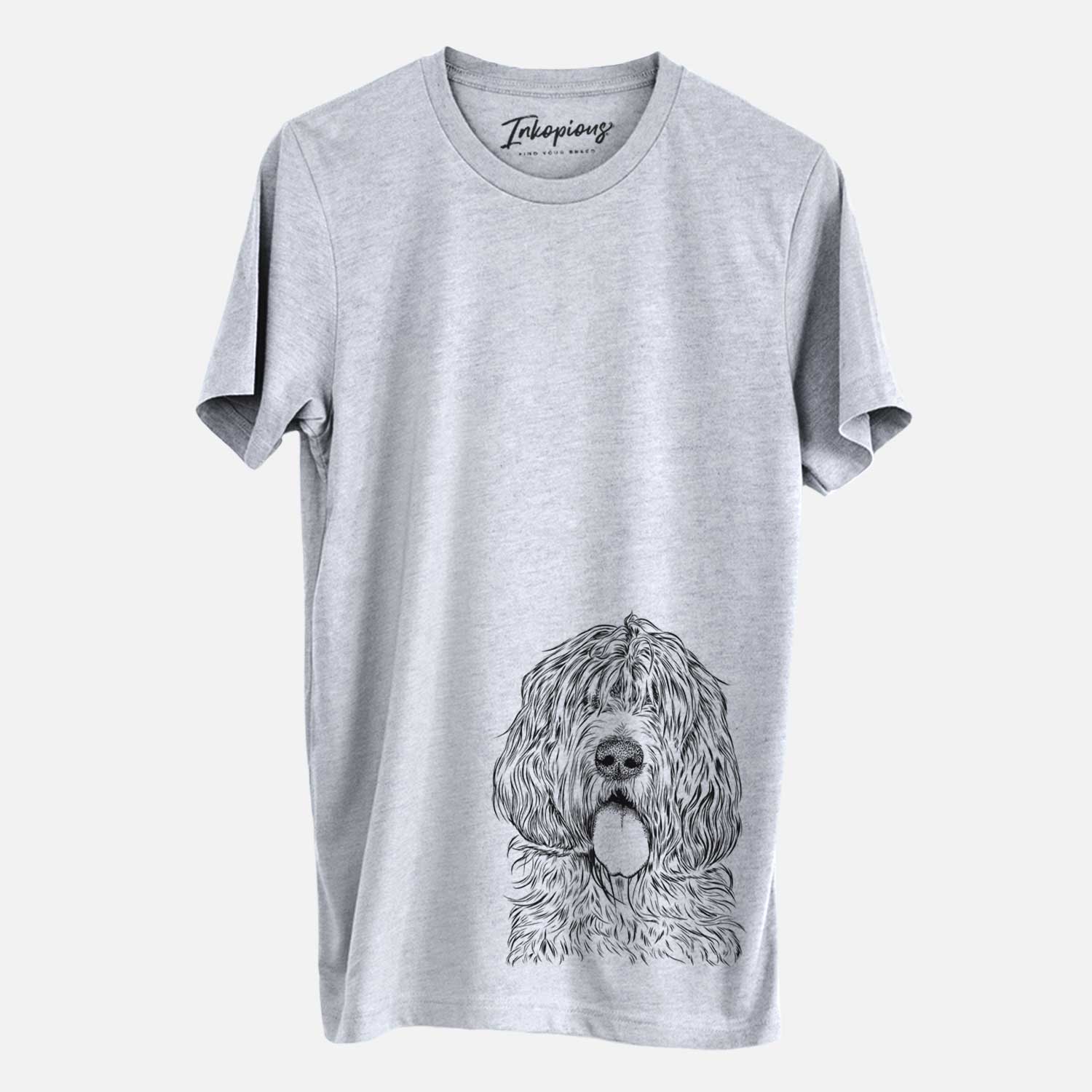 Hand-drawn sketch of Lou the Otterhound on a Grey Unisex crewneck