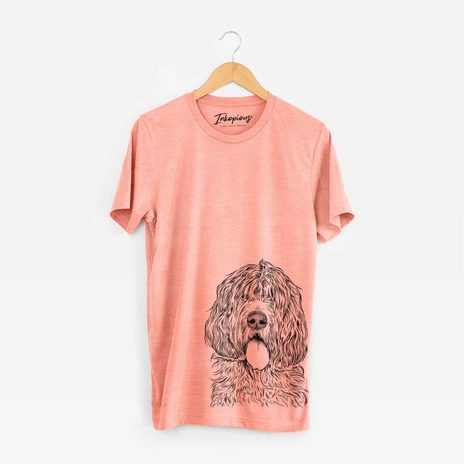 Hand-drawn sketch of Lou the Otterhound on a Sunset Unisex crewneck